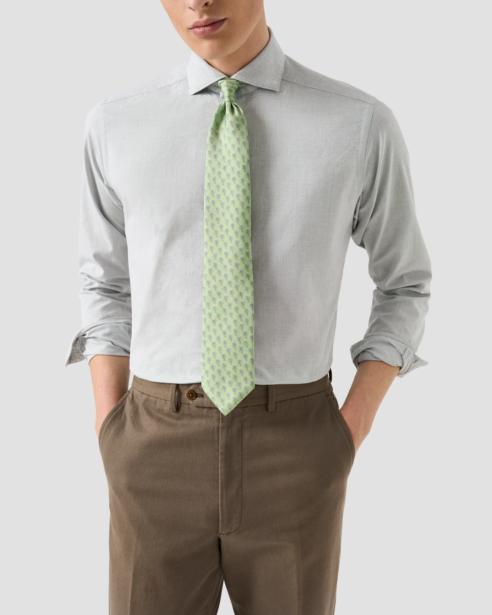 Eton - solid royal oxford shirt brown