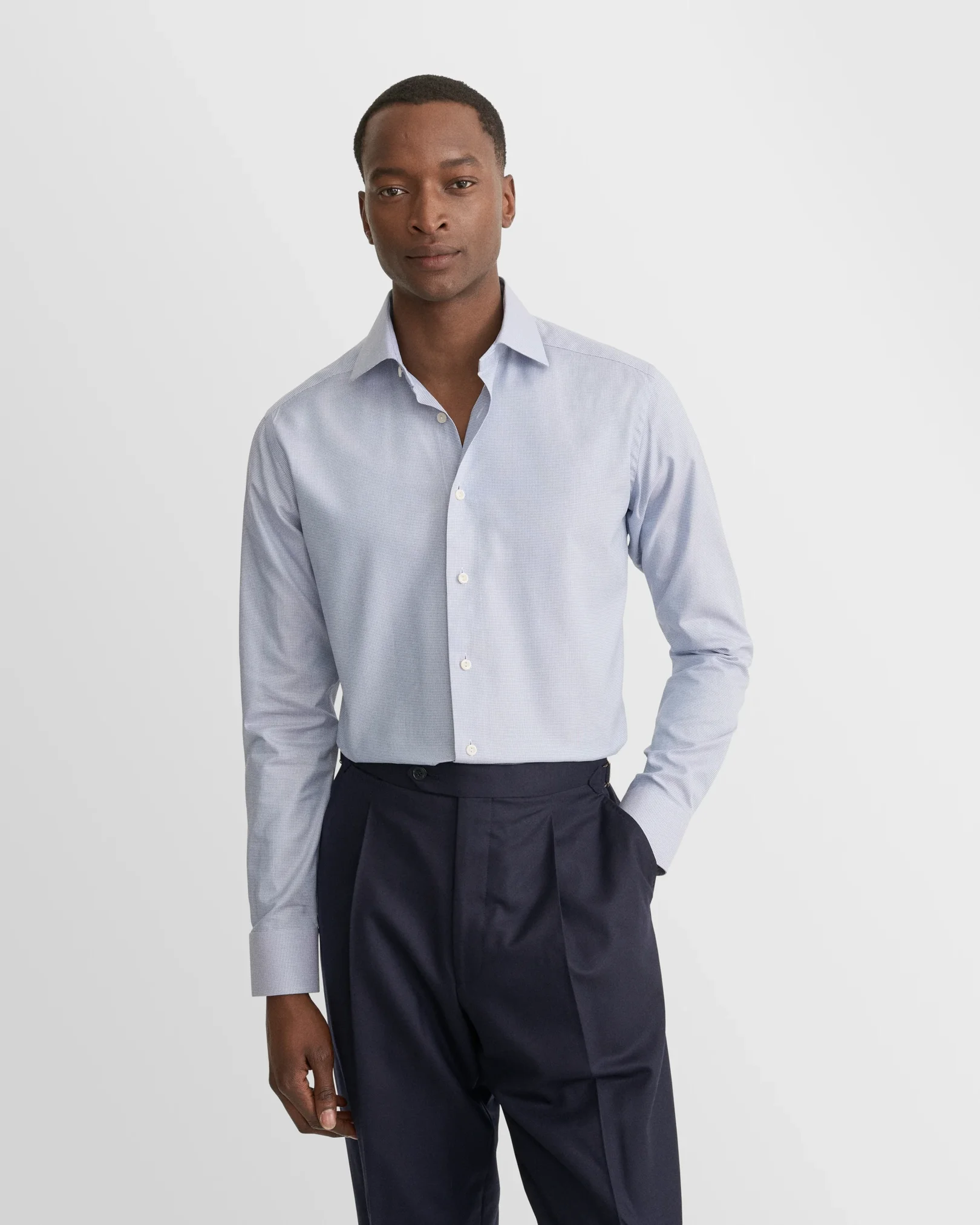 Eton - light grey semi solid dobby shirt