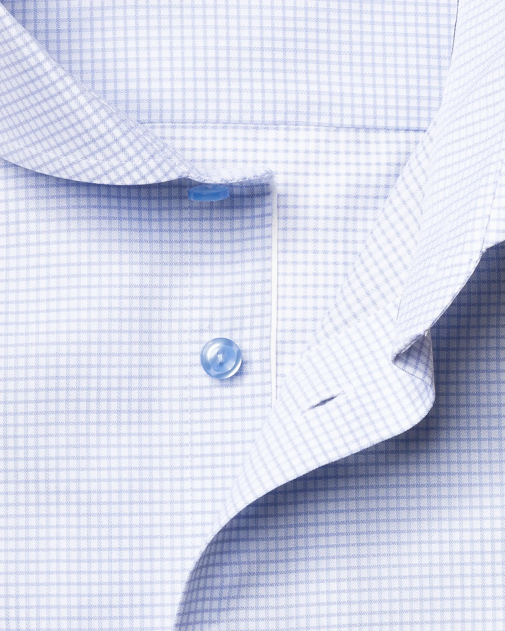 Eton - light blue micro check stretch shirt extreme cut away collar