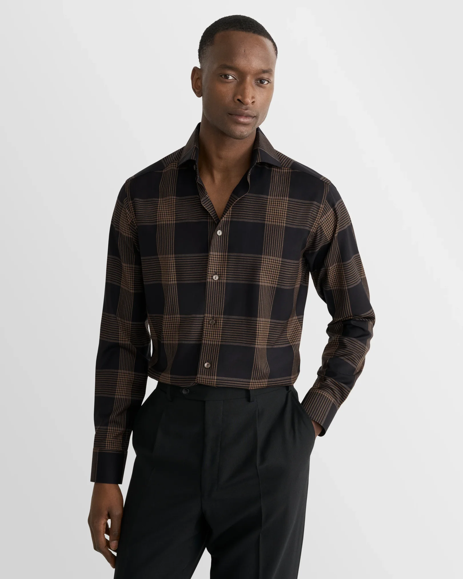 Eton - navy blue bold check merino shirt