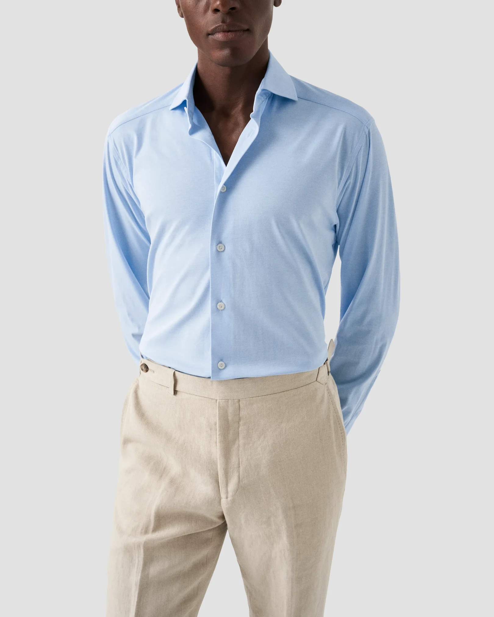 Eton - Light blue Semi Solid Cotton Four-Way Stretch Shirt