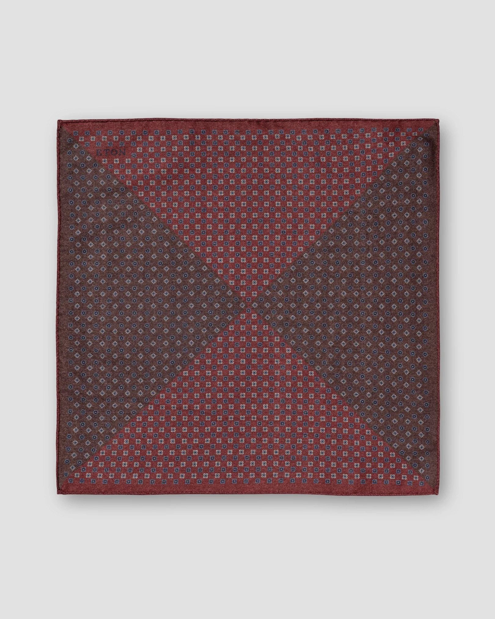 Eton - Dark Red Two-Face Printed Wool Pocket Square