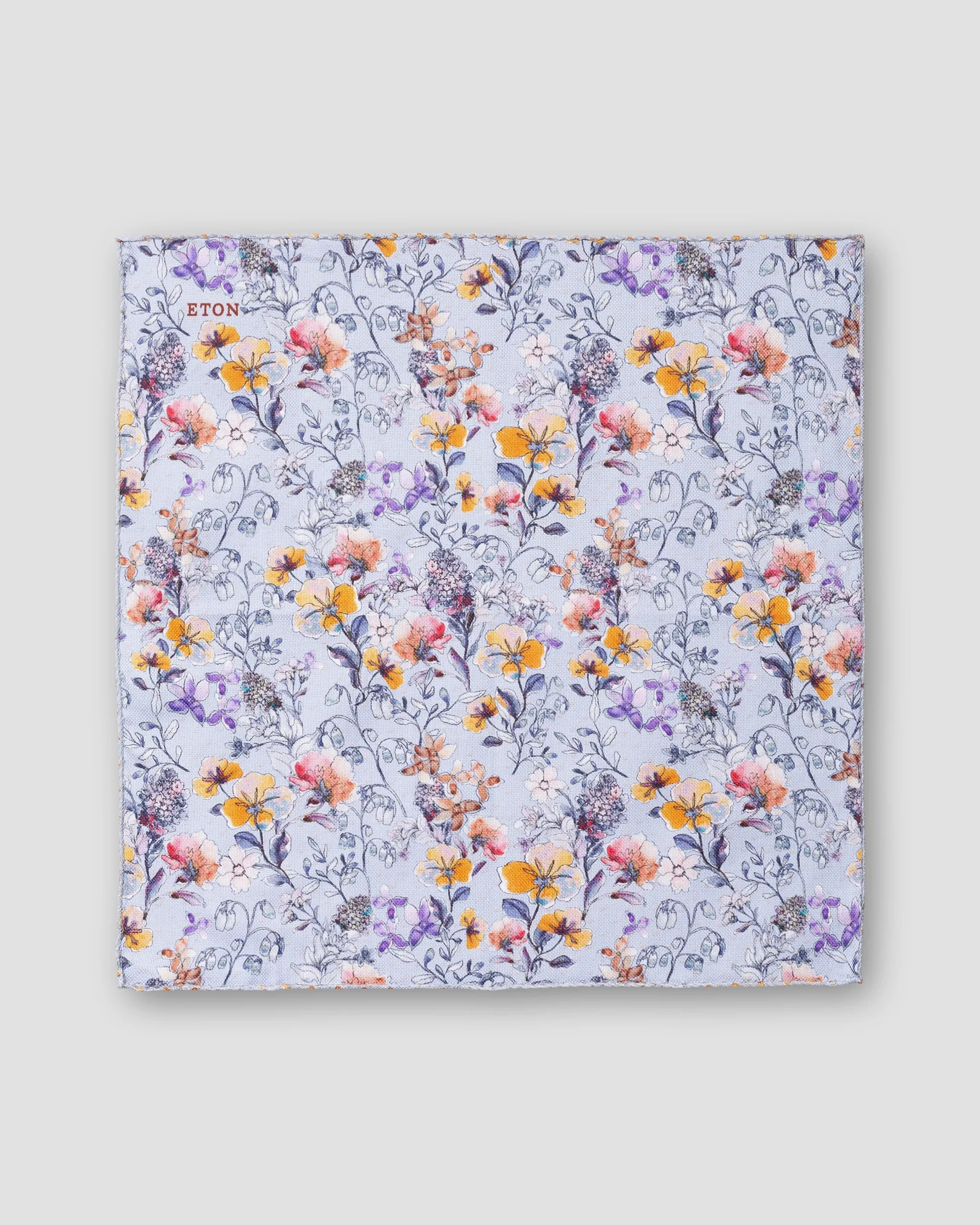 Eton - blue floral print two face cotton pocket square