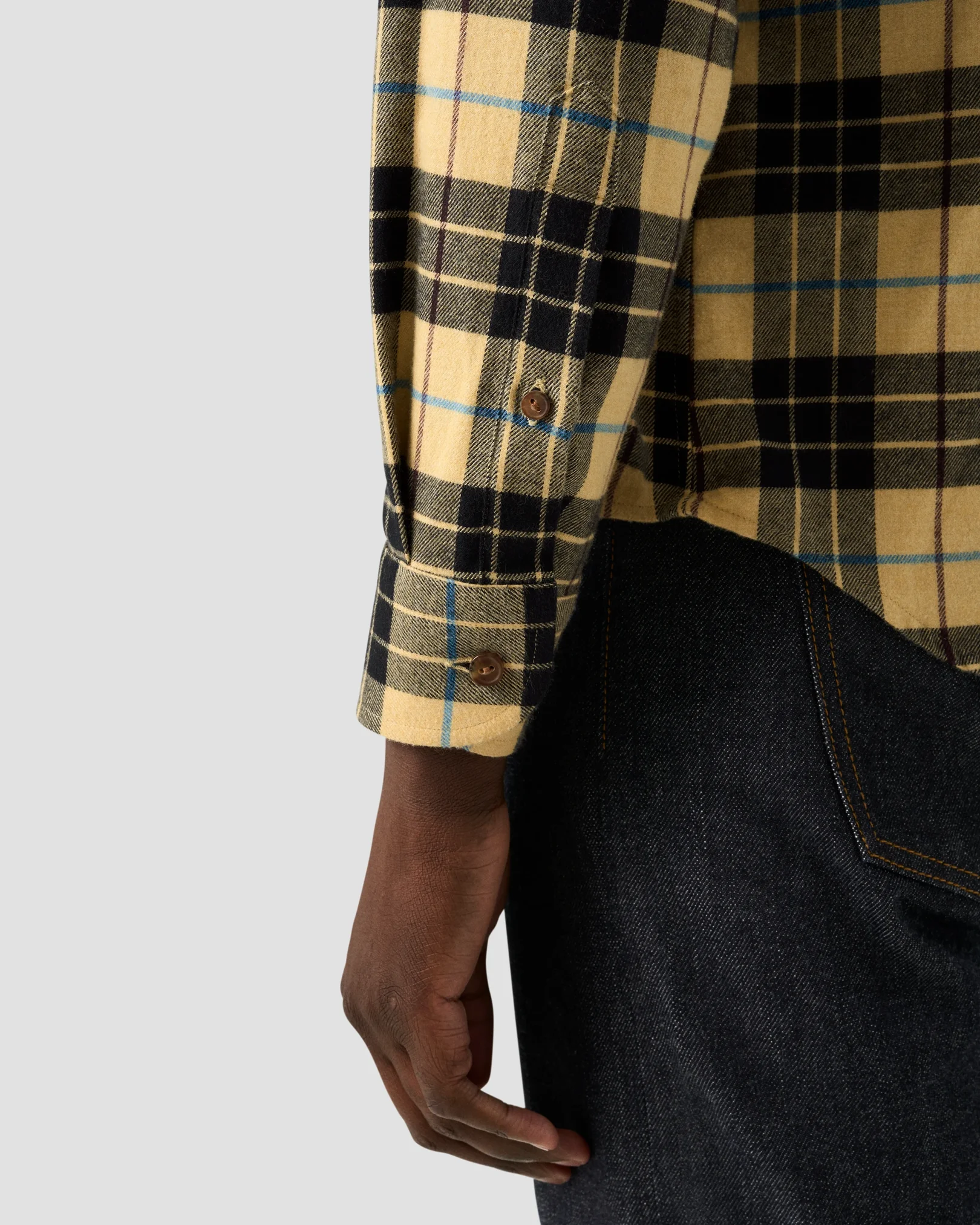 Eton - plaid check flannel shirt yellow plaid check flannel shirt
