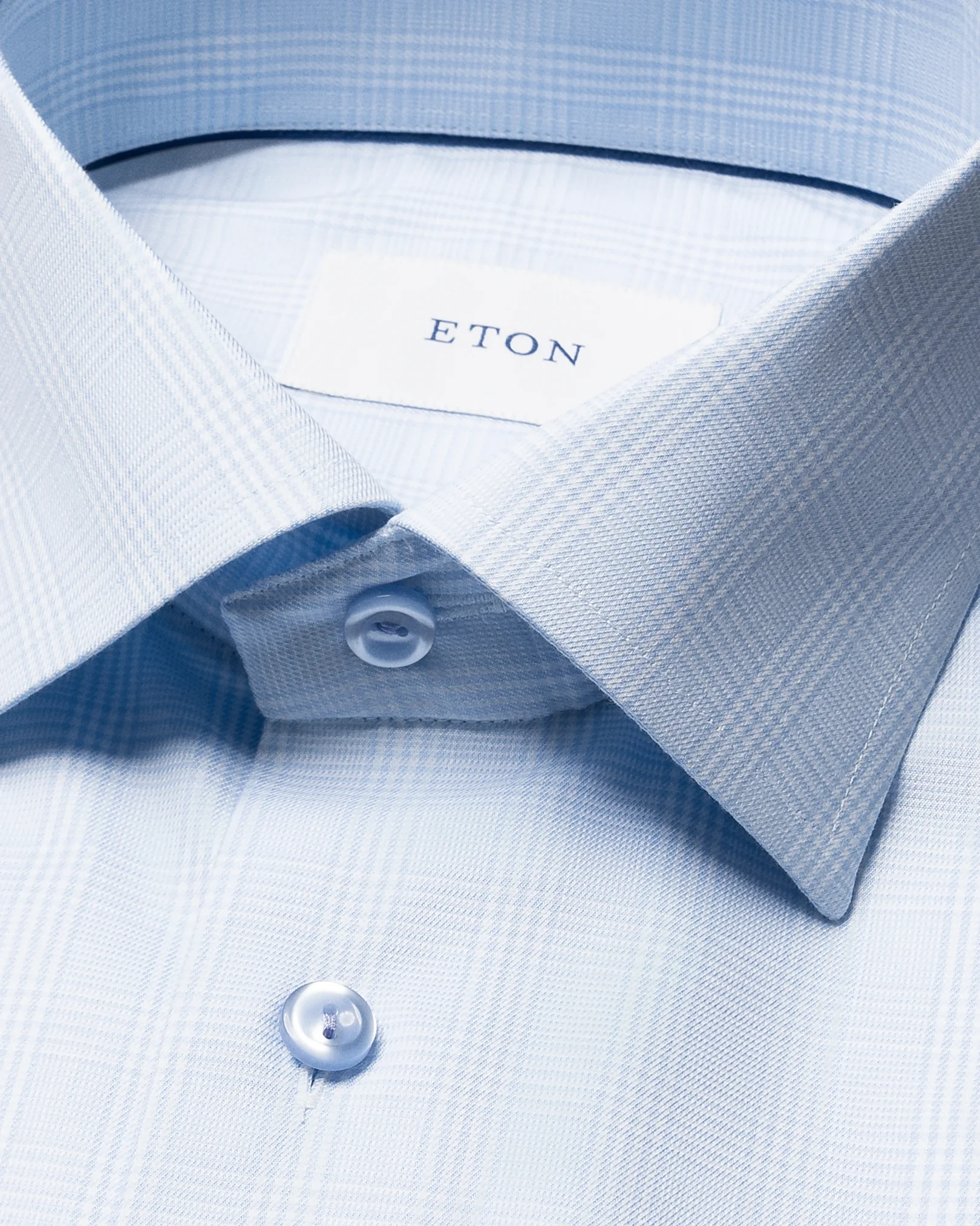Eton - light blue check cotton tencel tm lyocell shirt