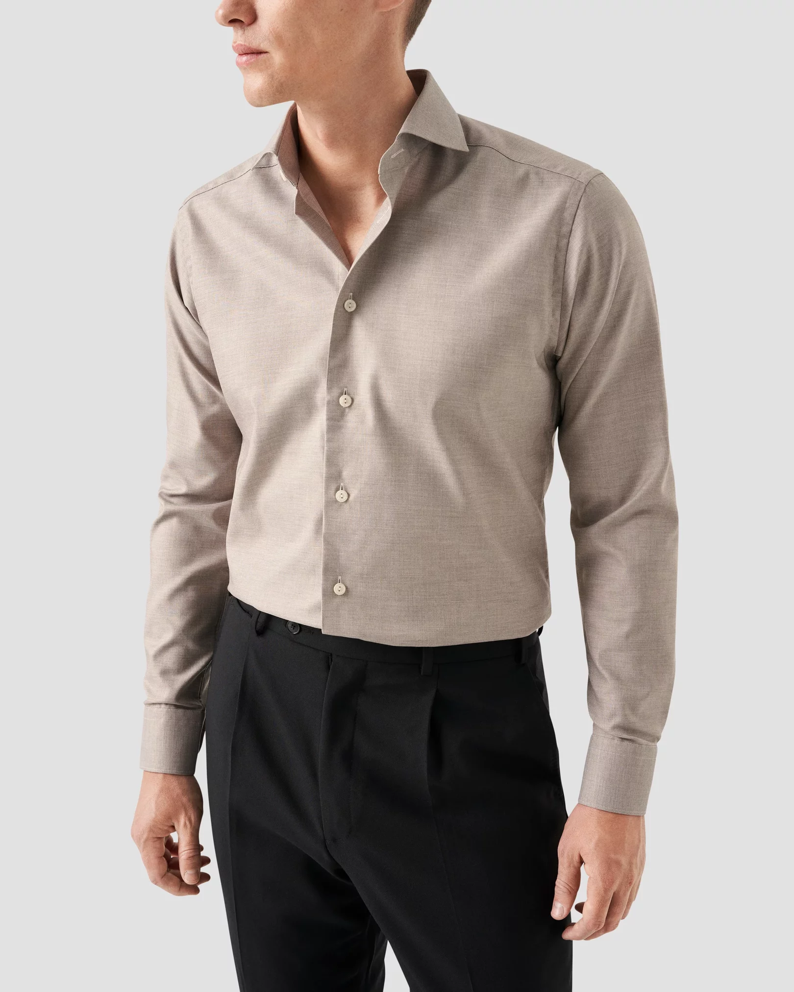 Eton - beige twill wide spread shirt