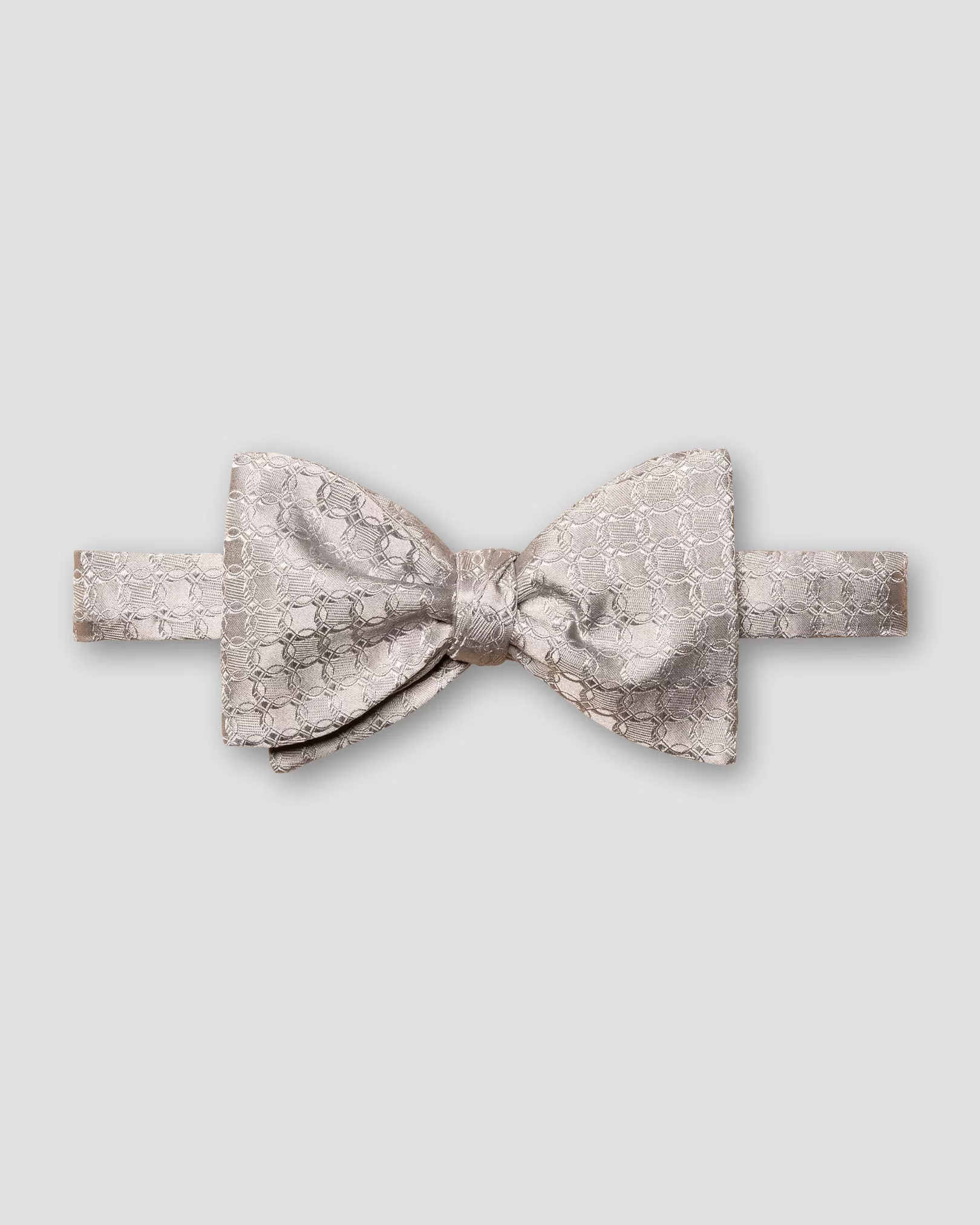 Light Grey Geometric Print Silk Bow Tie - Self Tied
