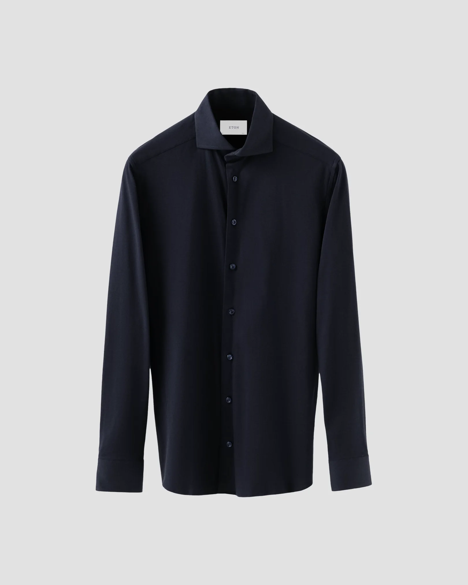 Eton - Navy blue Solid Cotton Four-Way Stretch Shirt