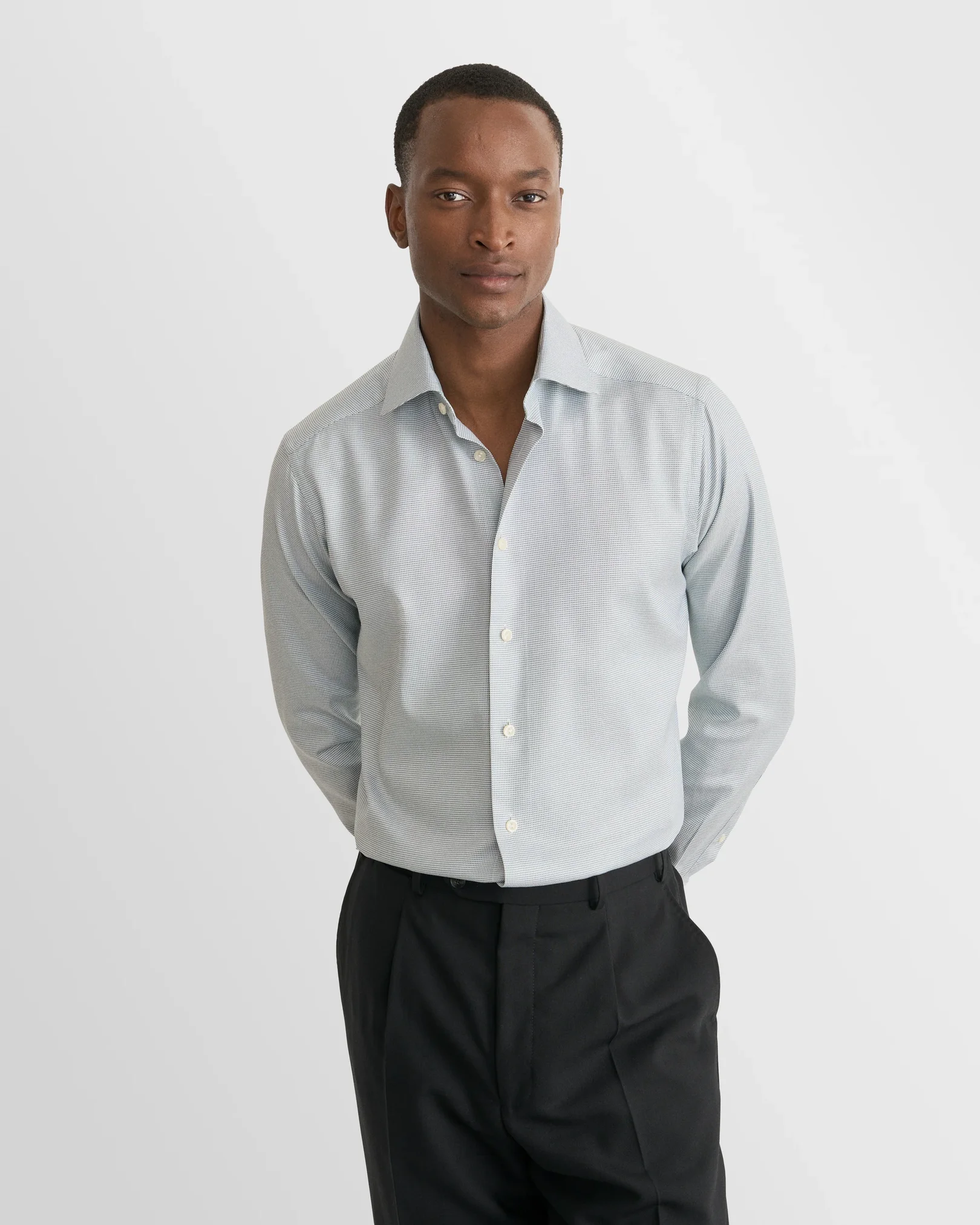 Eton - mid green semi solid twill shirt