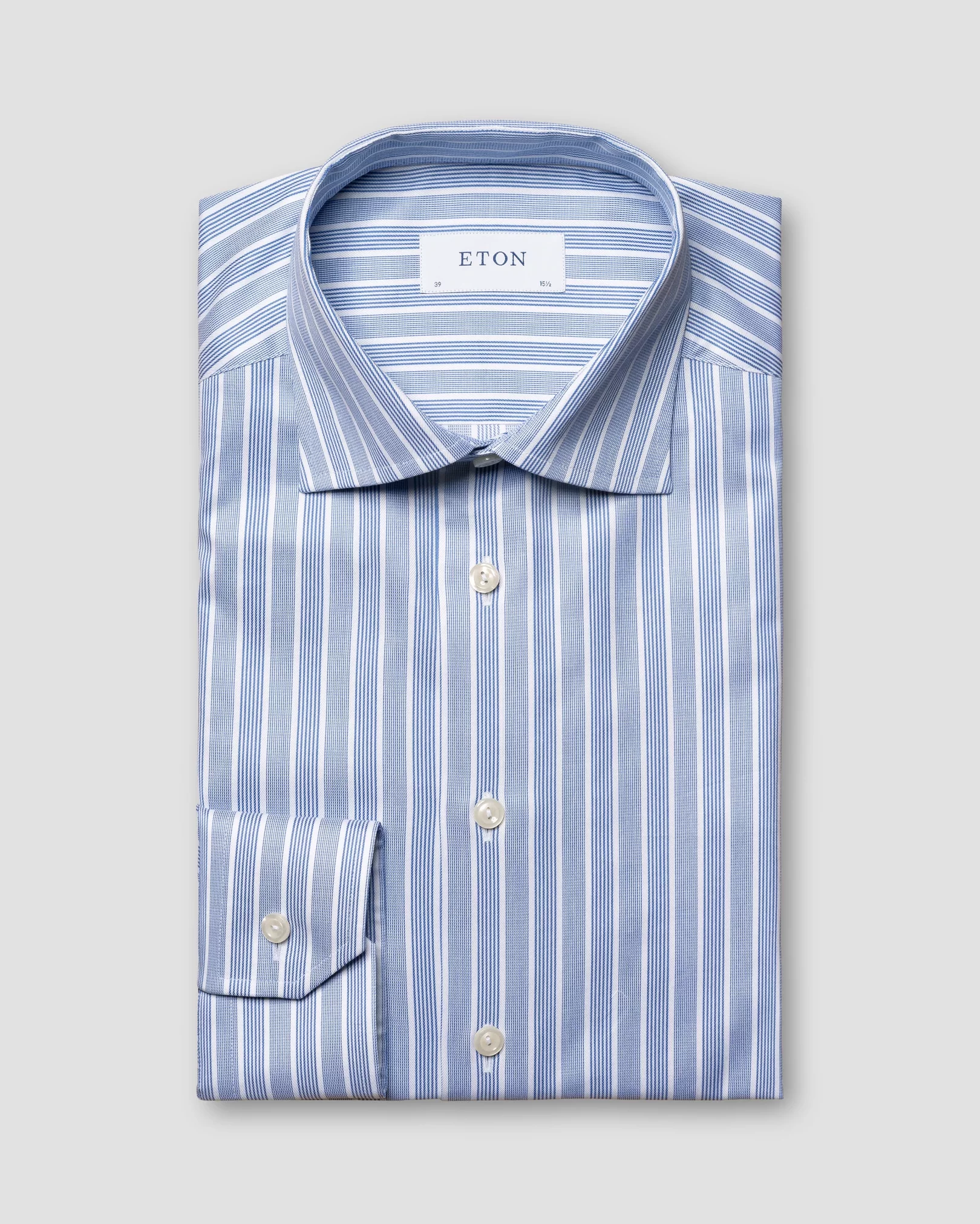 Blau breit gestreiftes Baumwoll-TENCEL™ Lyocell-Hemd
