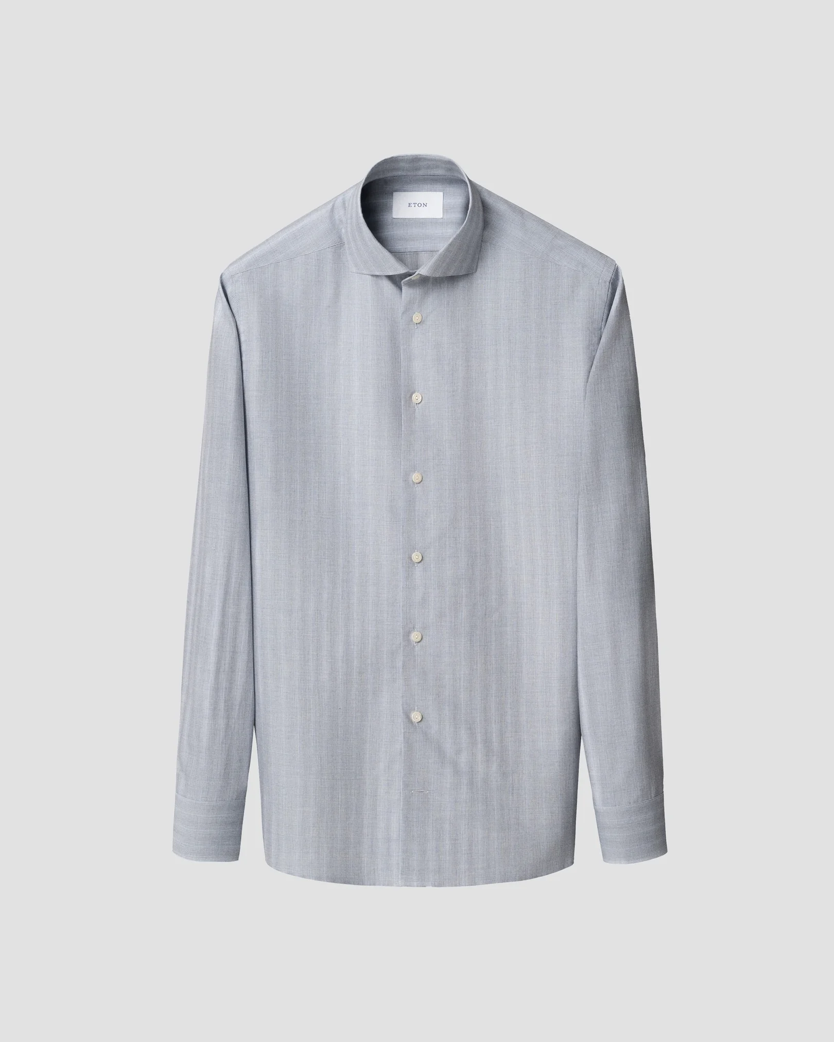 Eton - mid grey plaid melange fine twill shirt