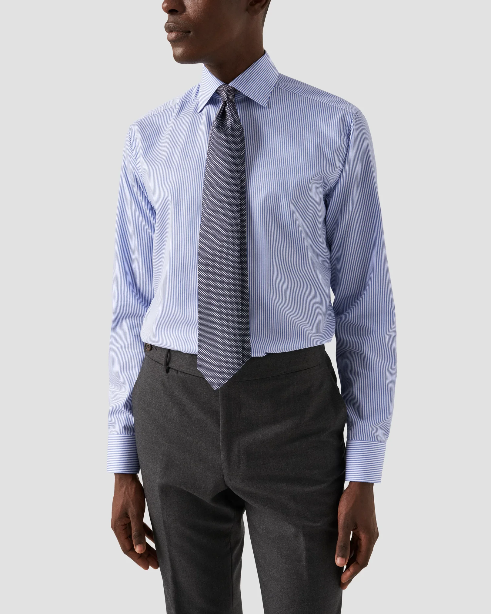 Eton - Mid Blue Striped Fine Twill Shirt