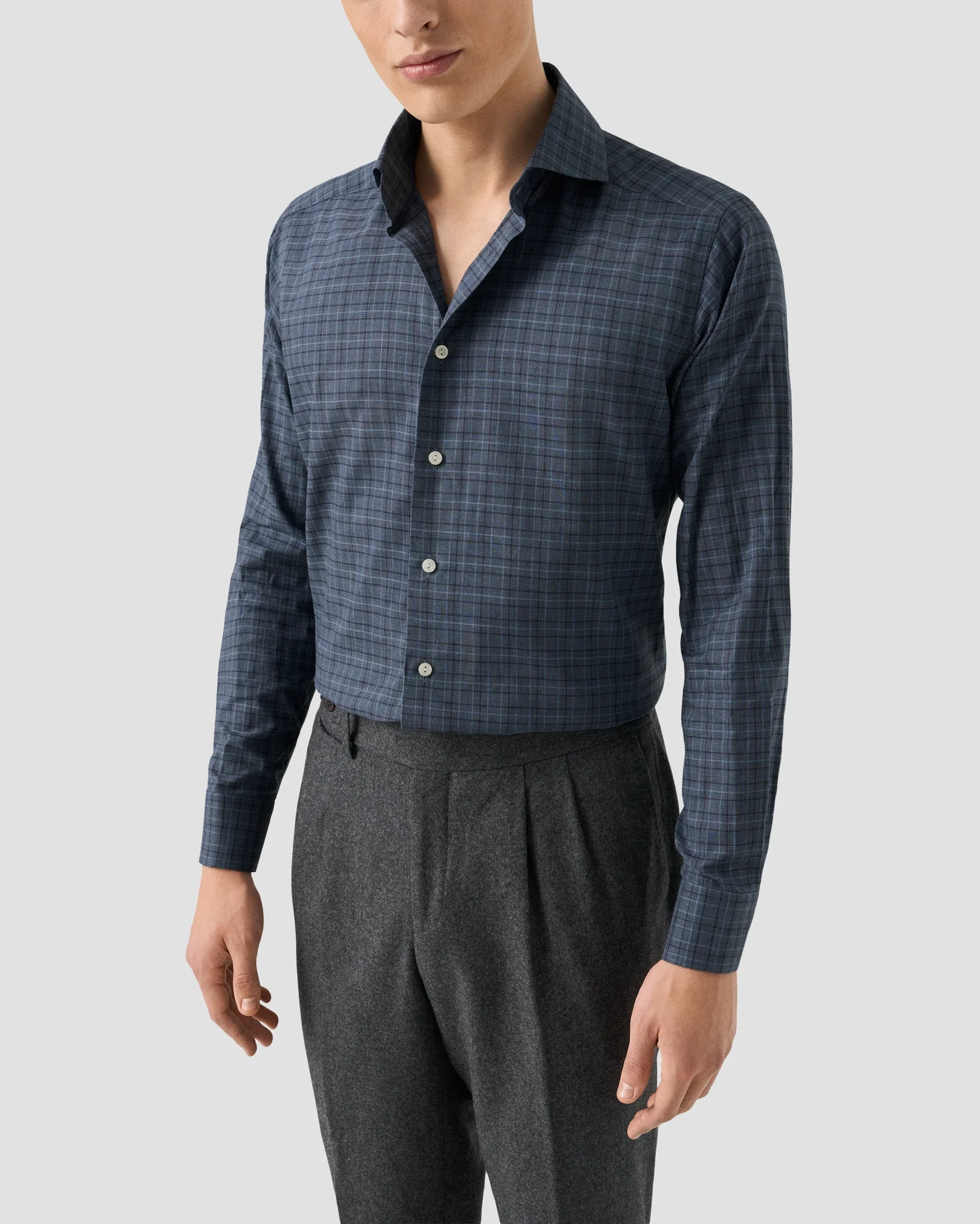 Eton - check signature flannel shirt wide spread rounded single