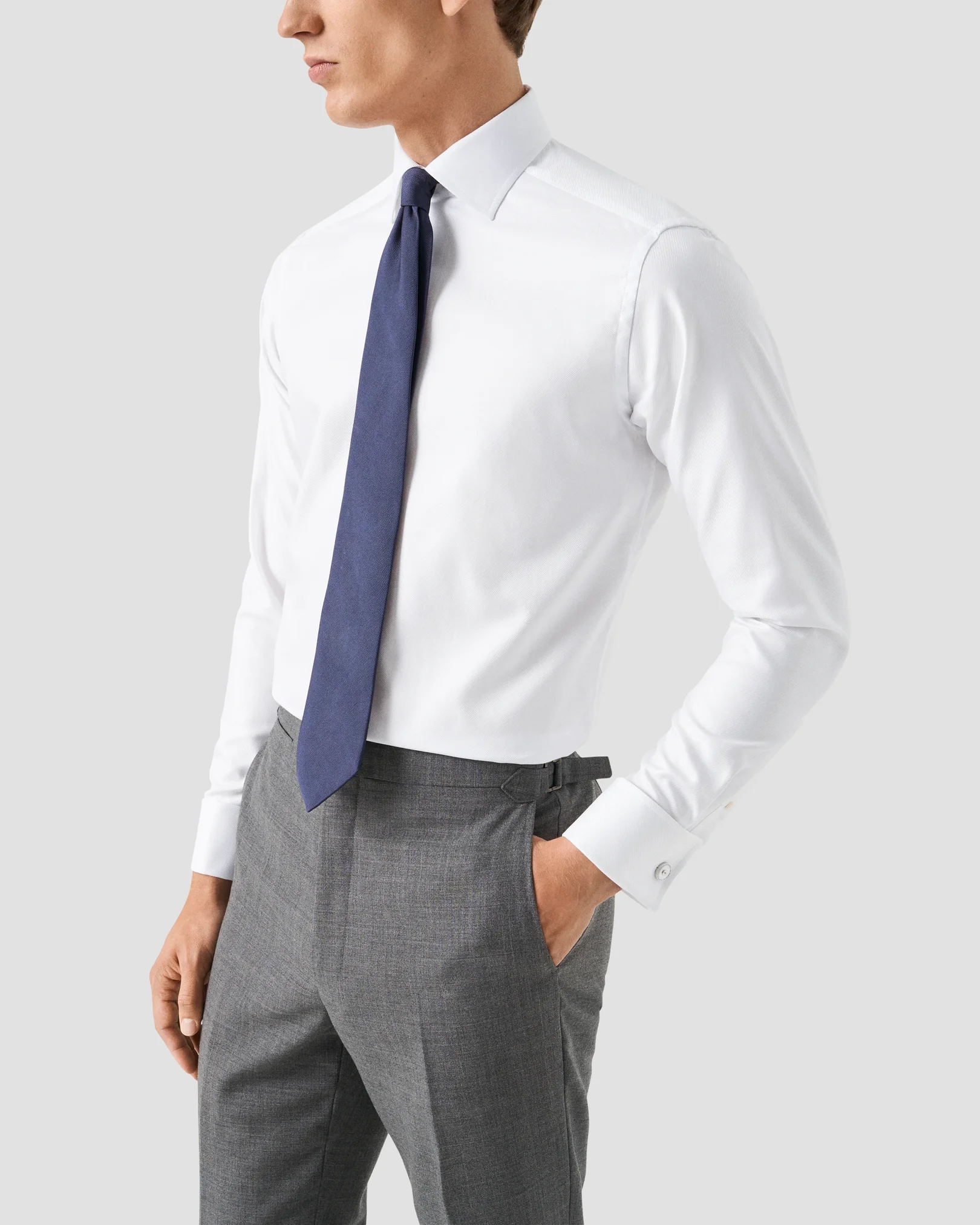 Eton - White Textured Twill Shirt – French Cuffs