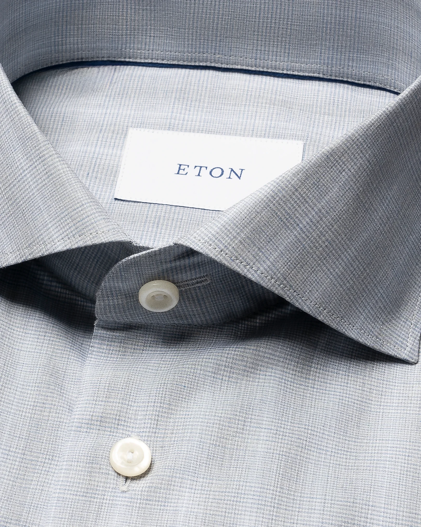 Eton - mid grey plaid melange fine twill shirt