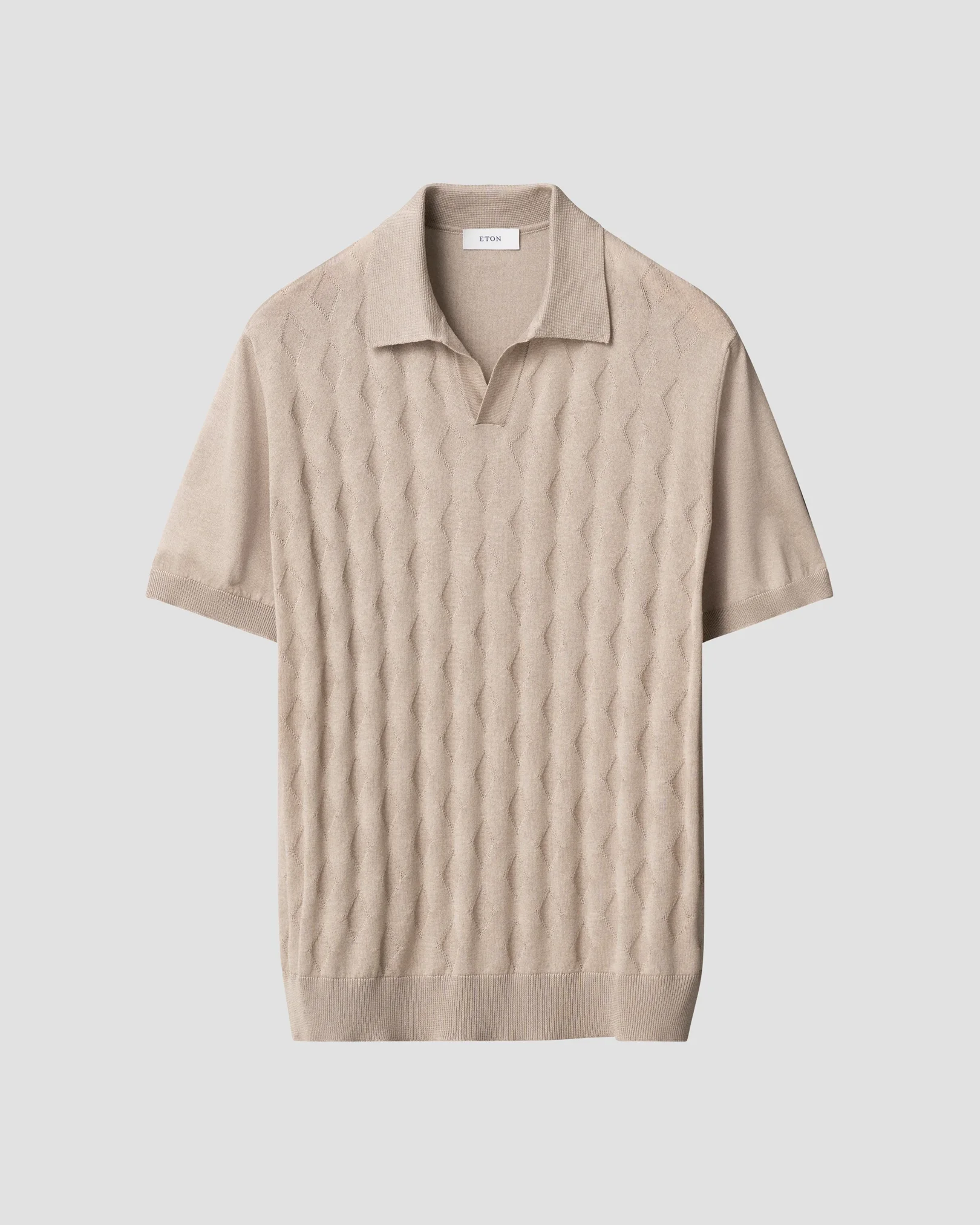 Eton - beige cotton and silk open collar fine knit
