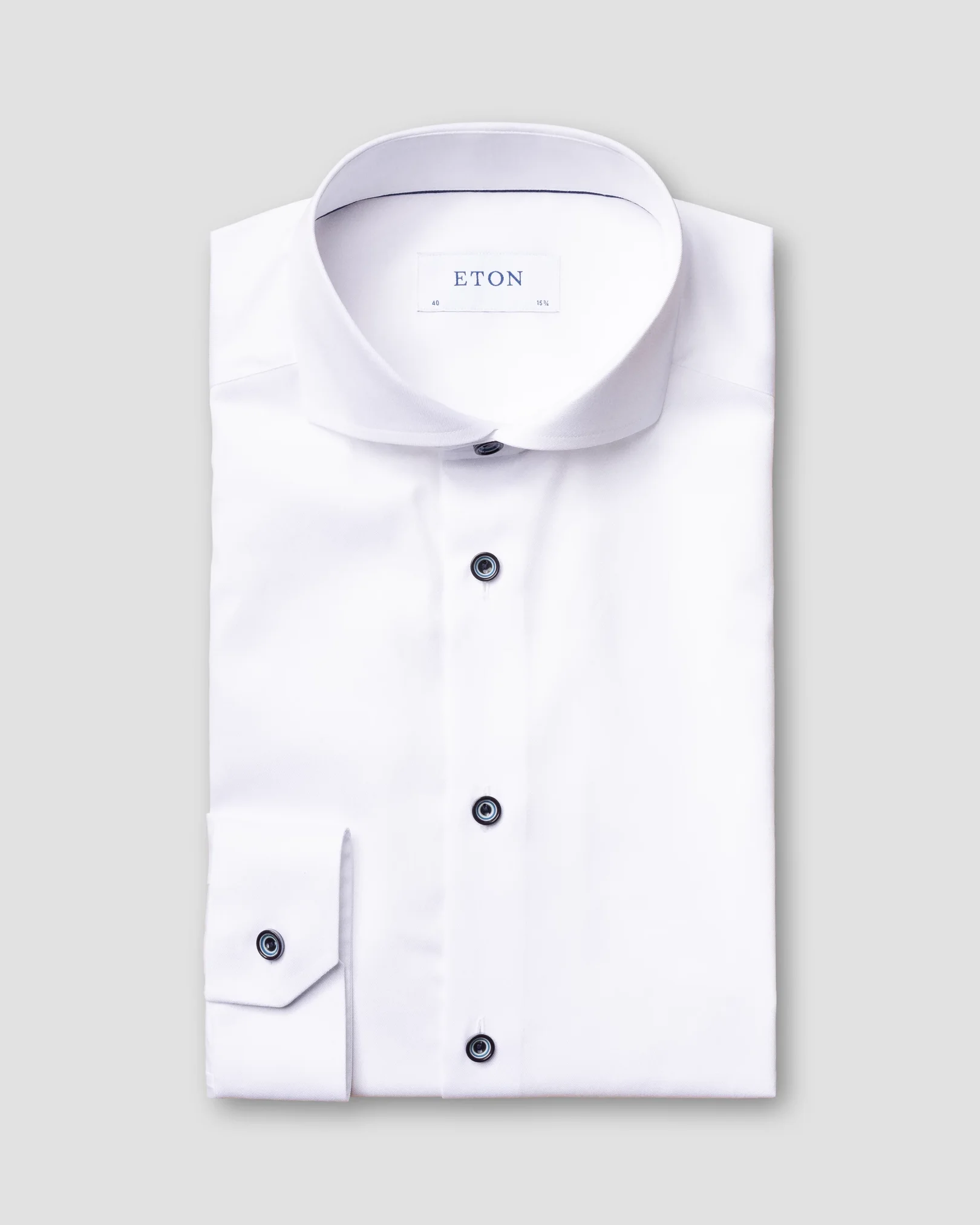 Eton - white twill shirt navy buttons extreme cut away