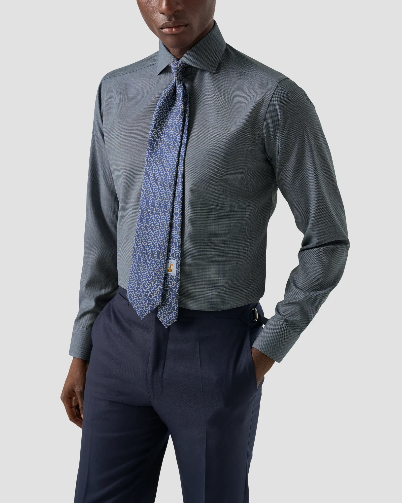 Eton - semi solid merino shirt wide spread