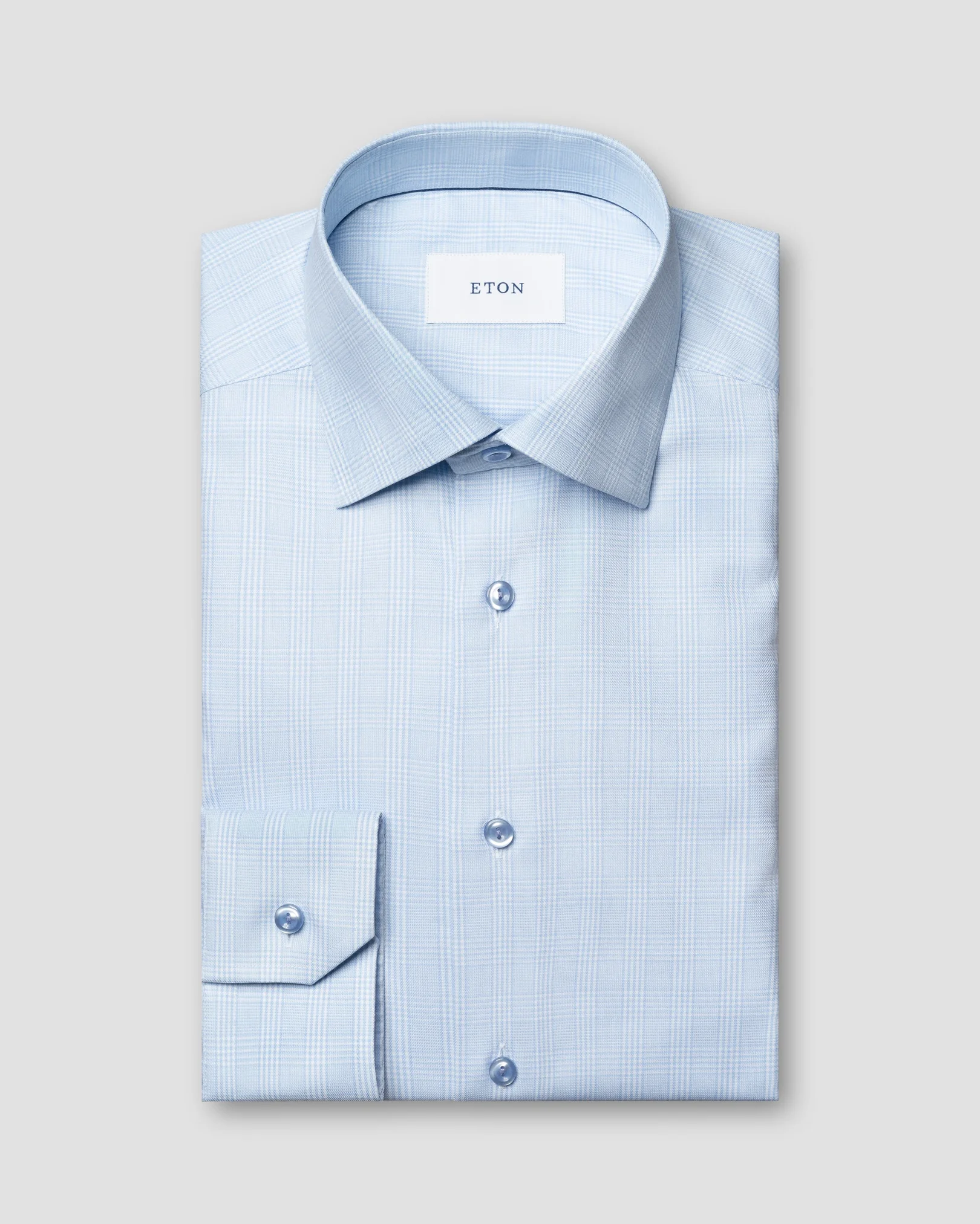 Eton - light blue check cotton tencel tm lyocell shirt