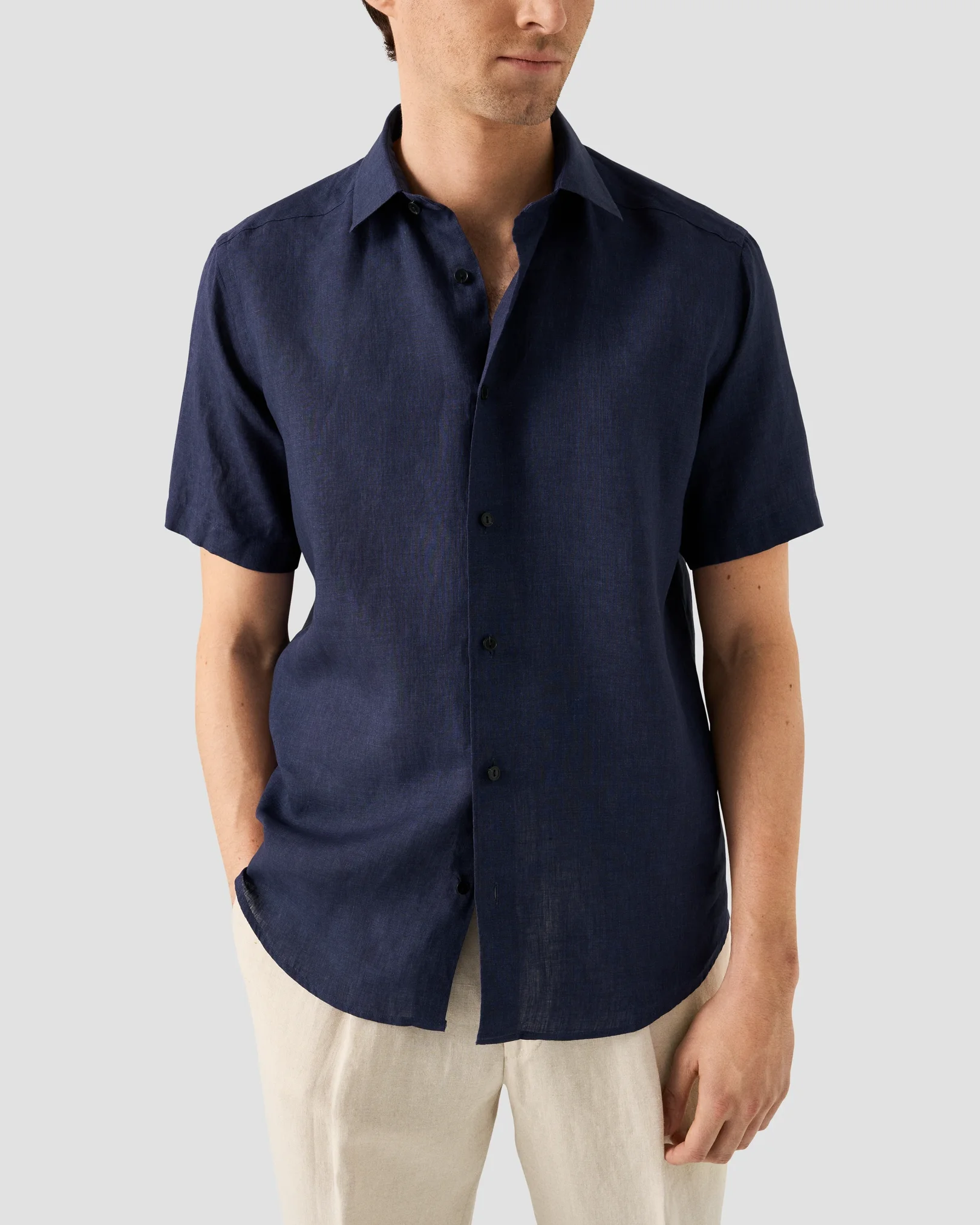 Eton - navy blue solid linnen pointed 261