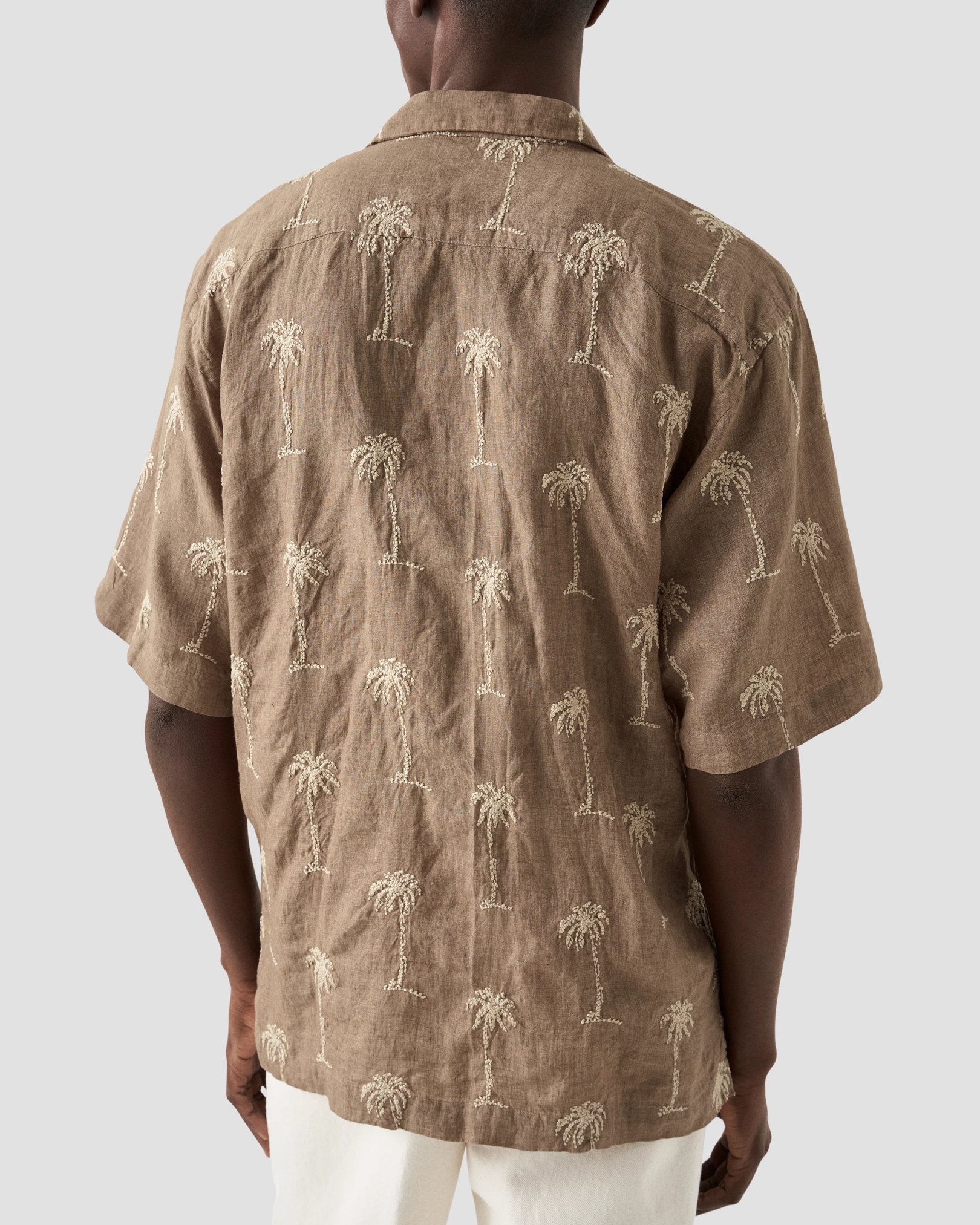 Eton - palm tree embroidery linen shirt