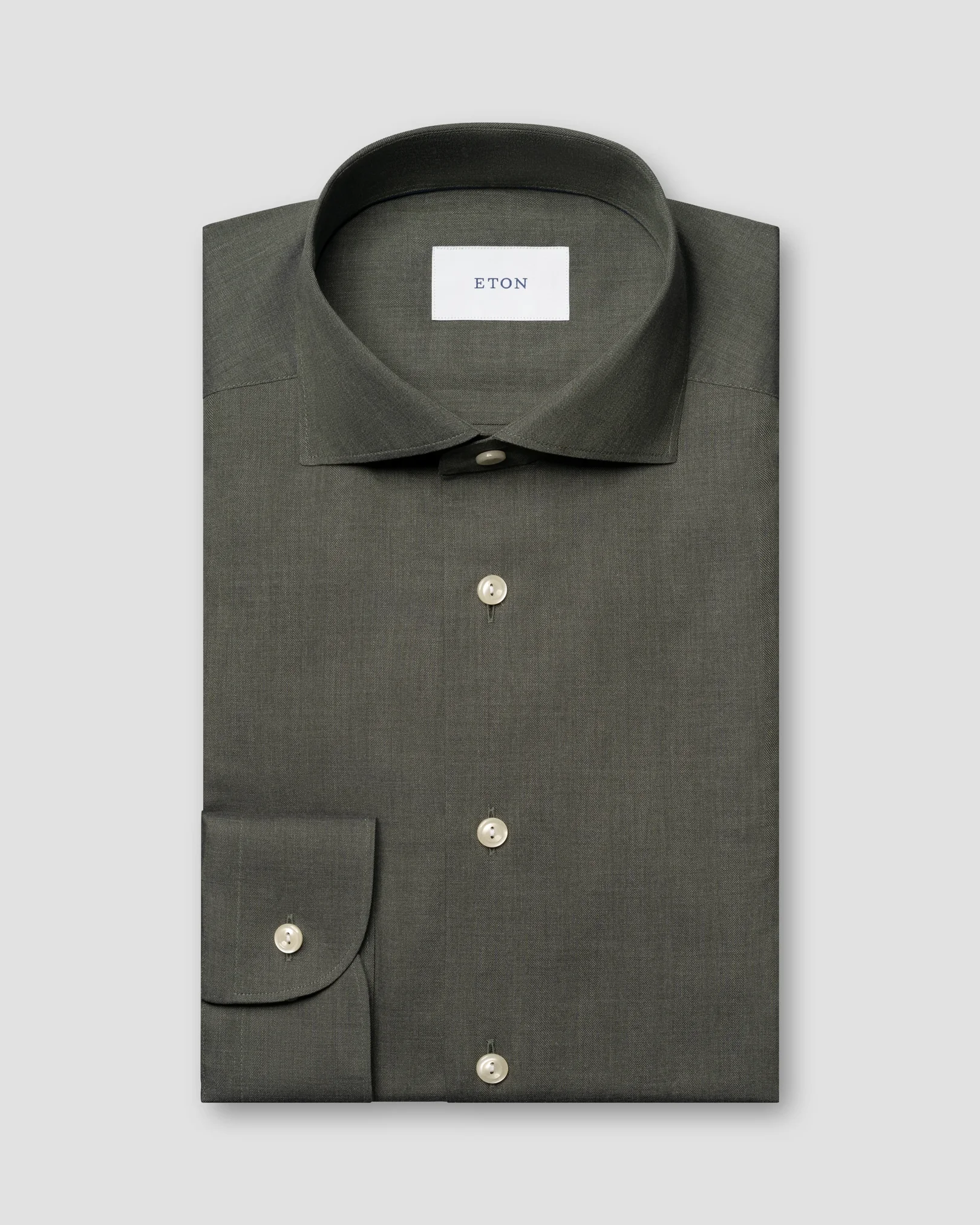 Eton - dark green solid signature flannel shirt