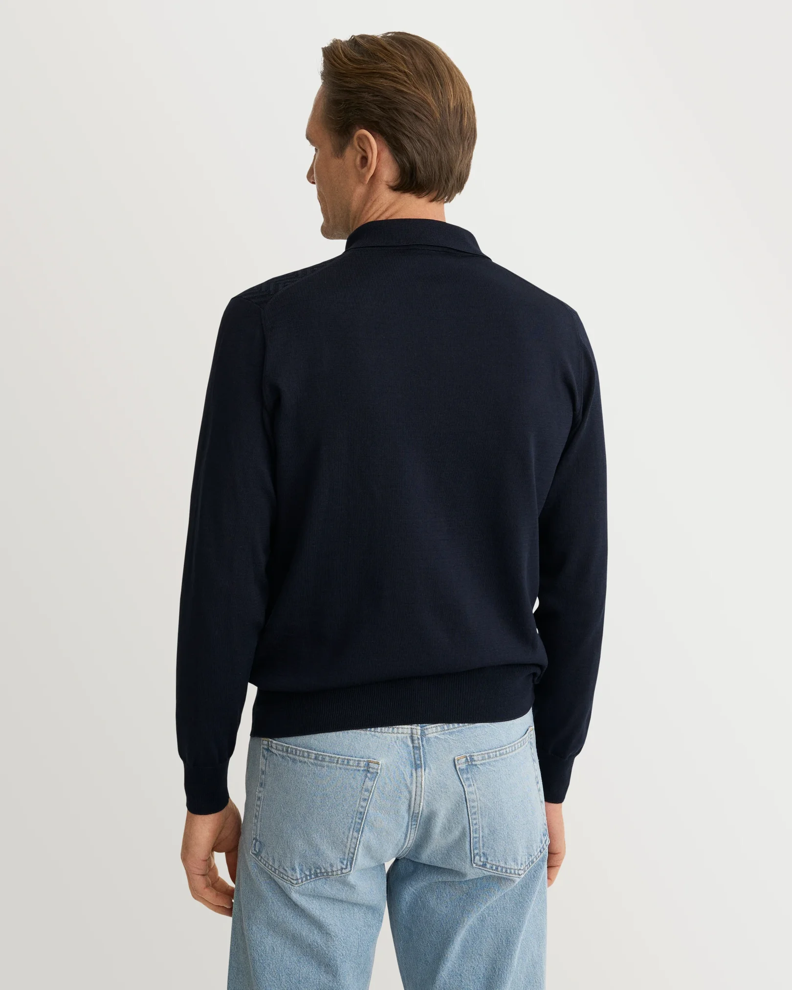 Eton - navy blue chevron structure knit polo shirt