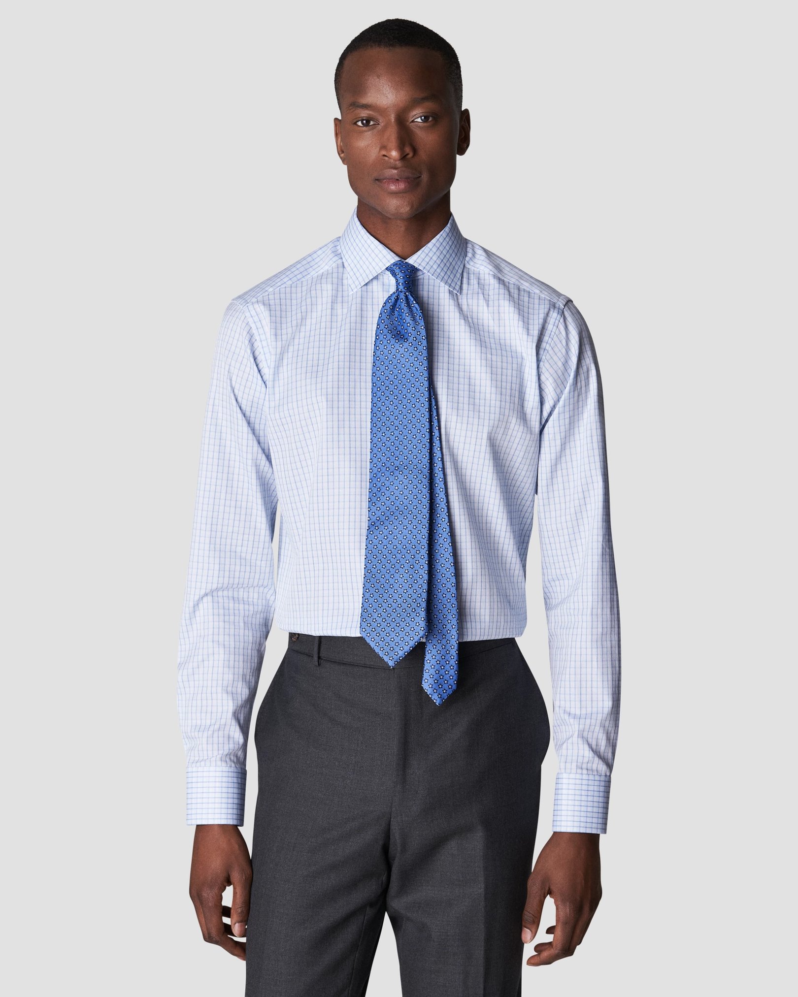Eton - light blue signature twill checked print