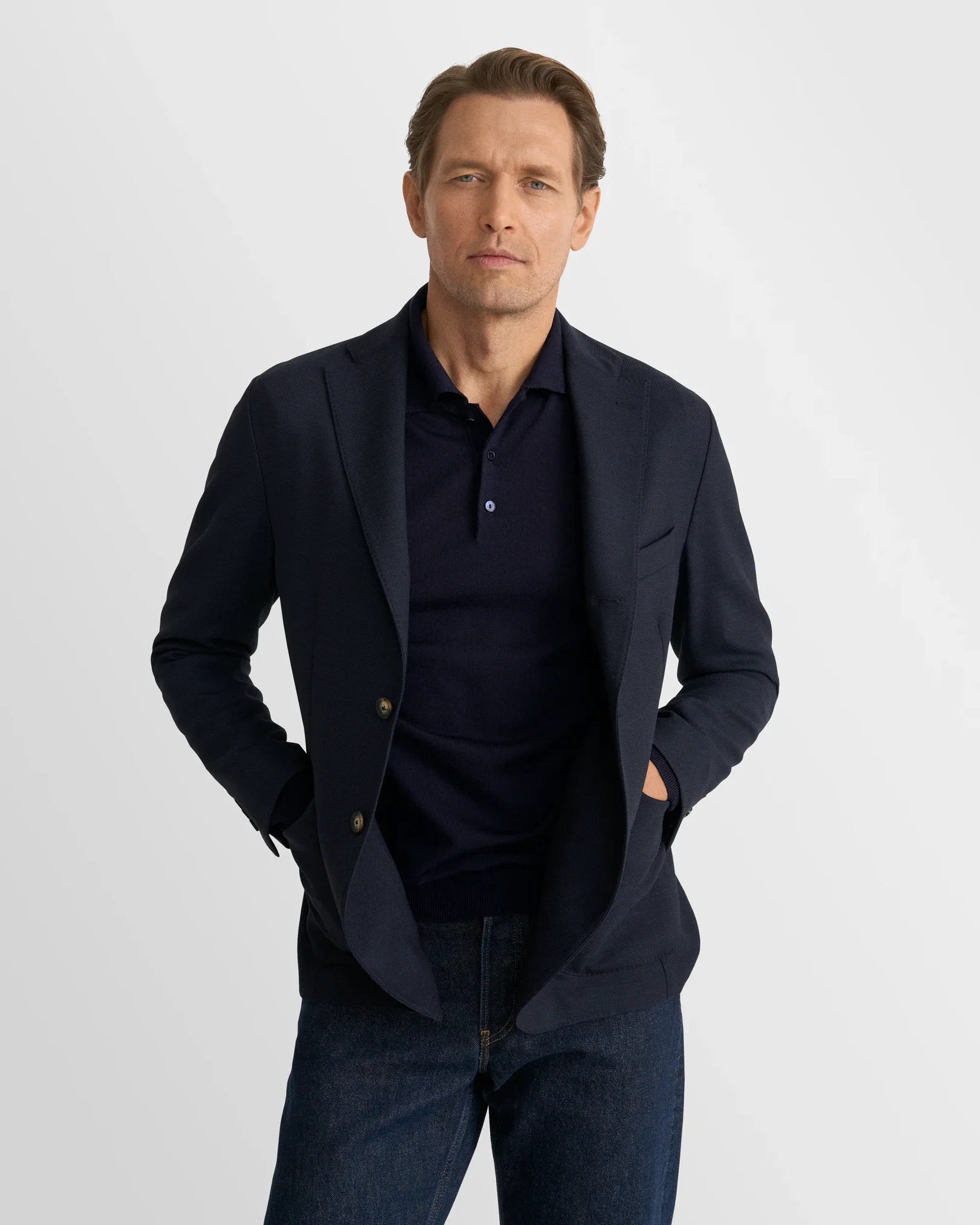 Eton - navy blue merino fine knit polo shirt