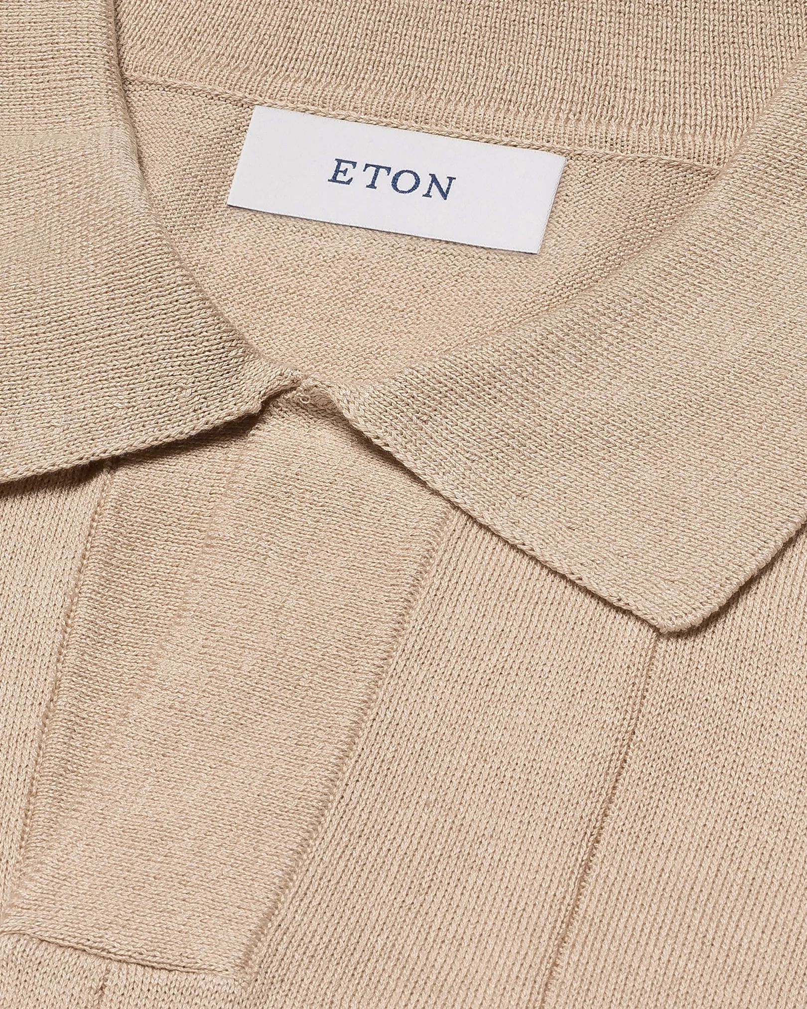 Eton - beige cotton and silk open collar fine knit polo shirt