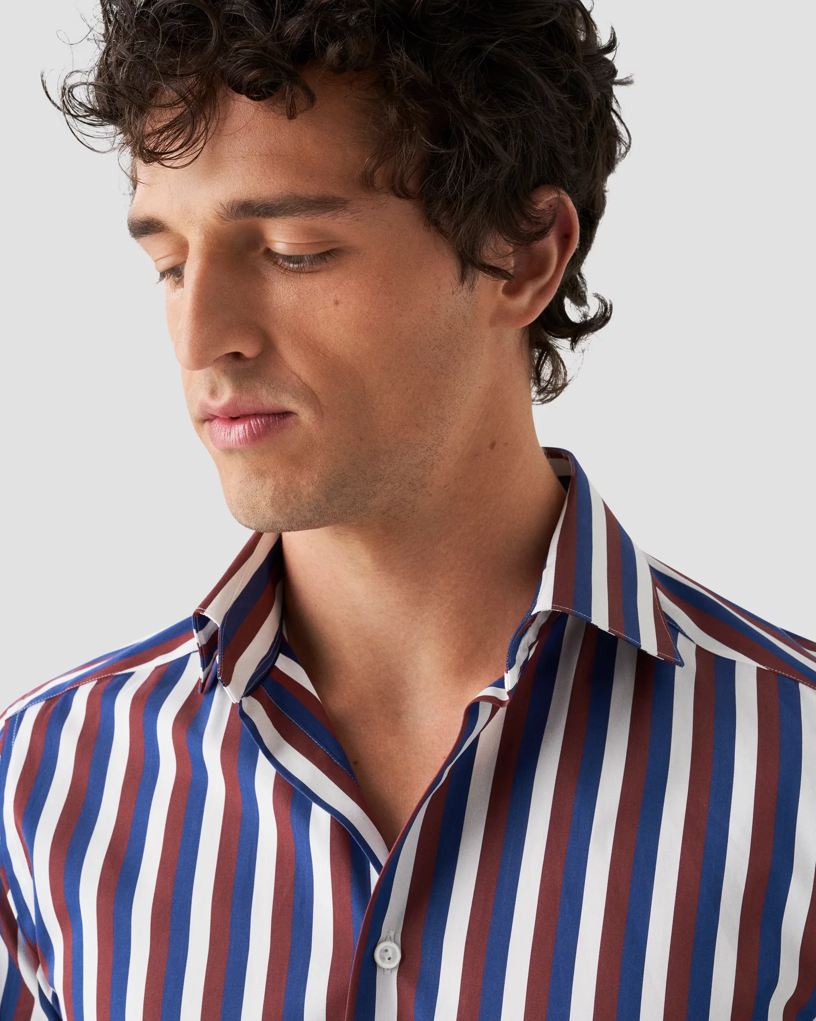 Burgundy Bold Striped Fine Poplin Shirt - Eton