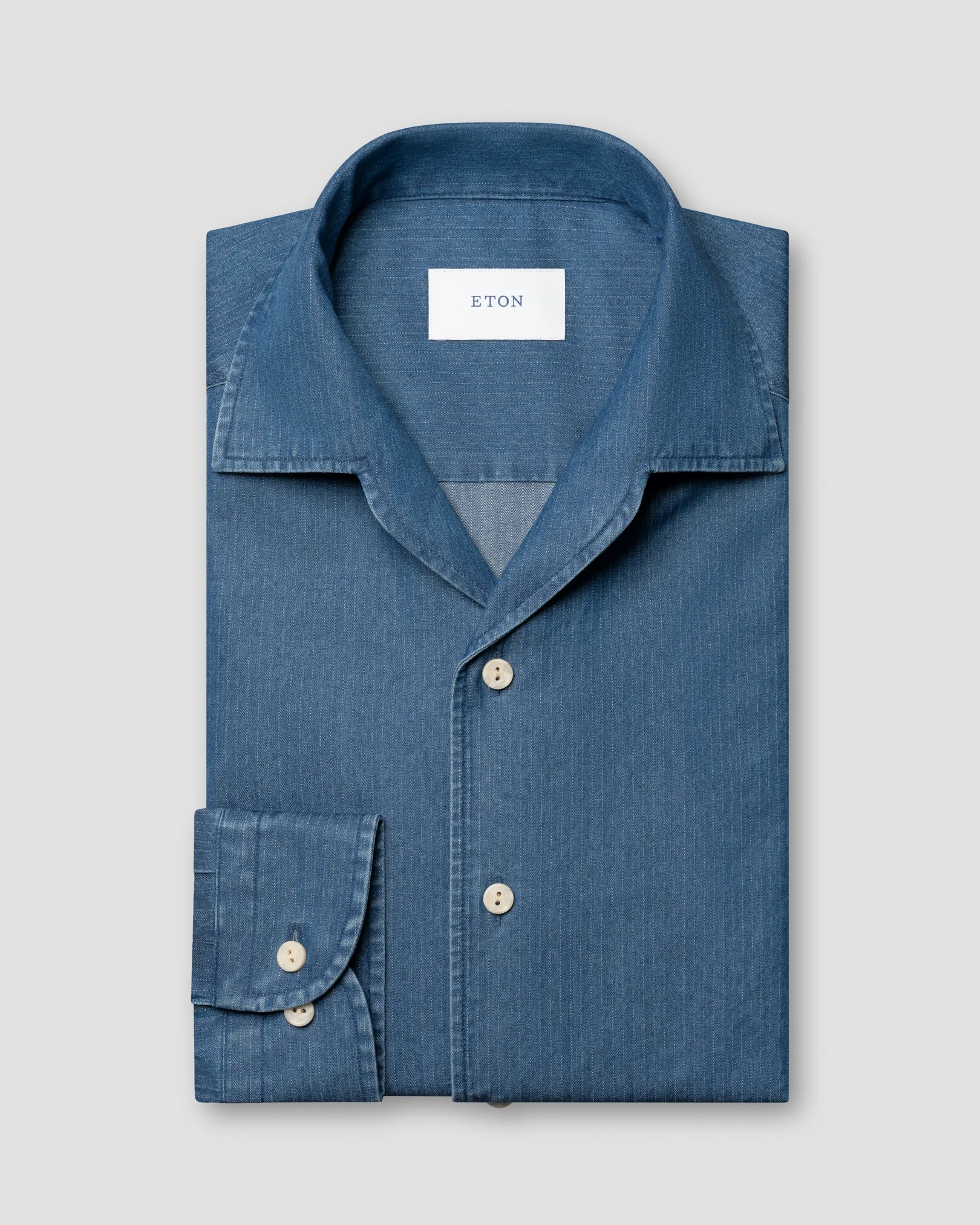 Eton - mid blue pin striped denim shirt