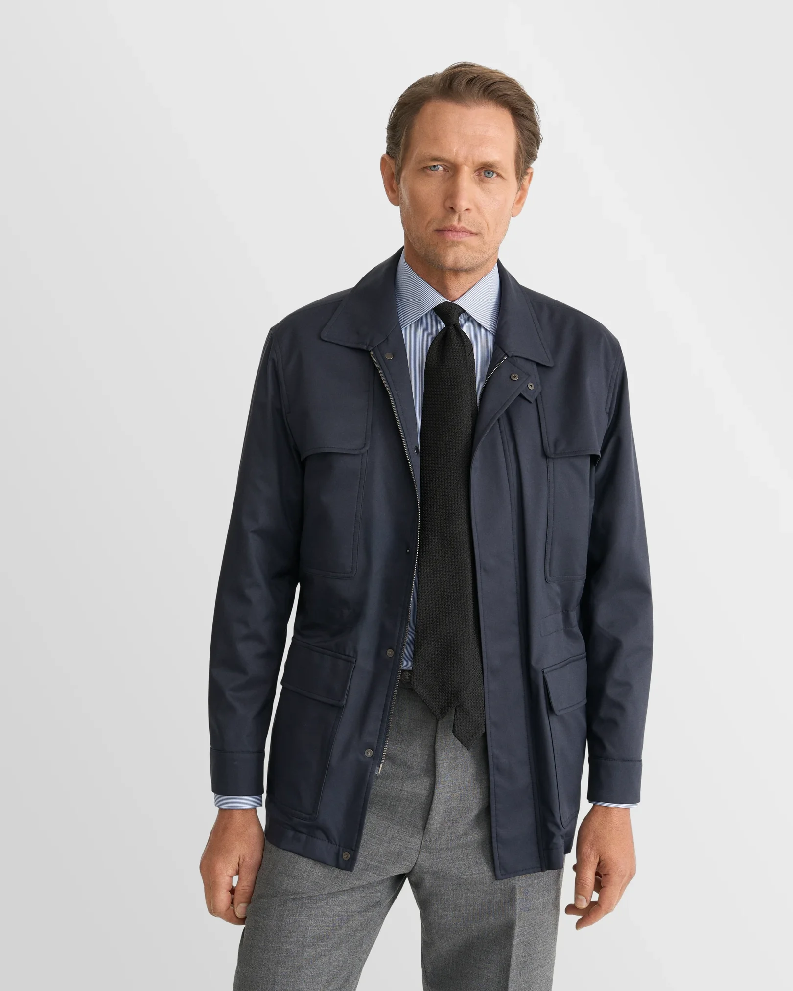 Eton - mid blue fine striped signature twill shirt