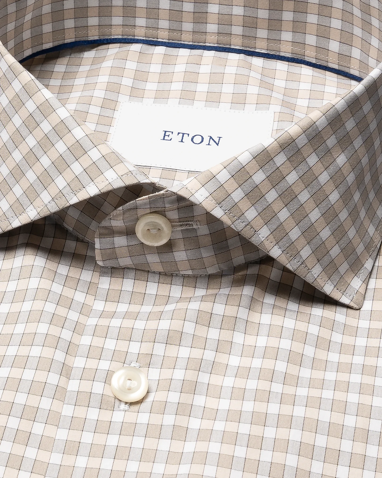 Eton - beige check breeze poplin shirt