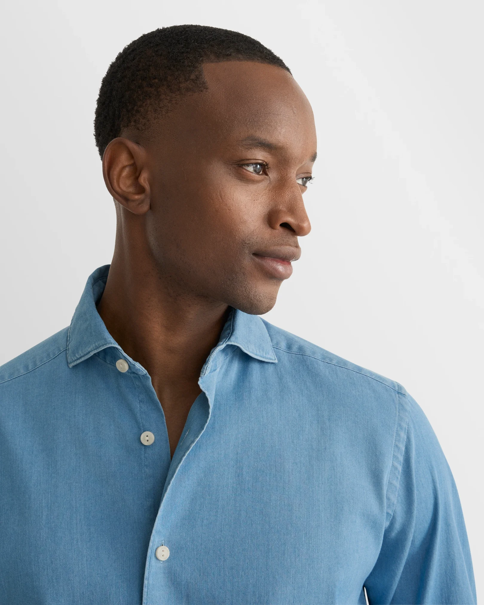 Eton - mid blue denim stretch shirt we