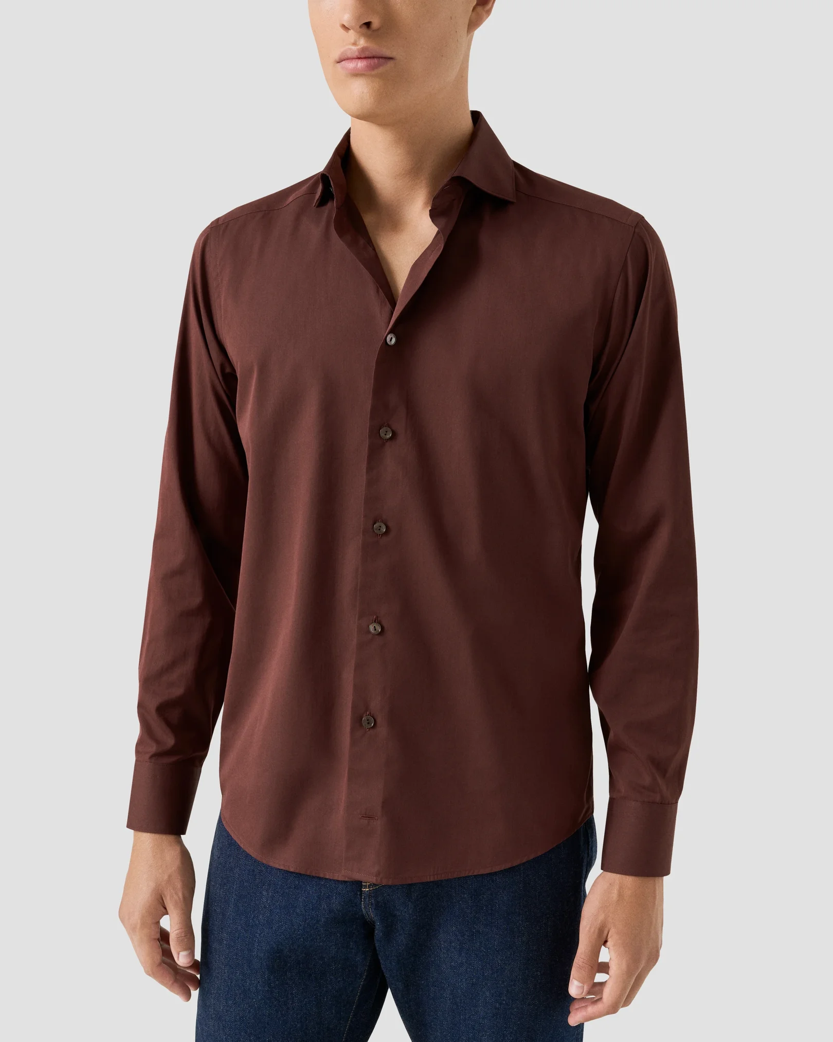 Eton - dark red solid cotton silk shirt