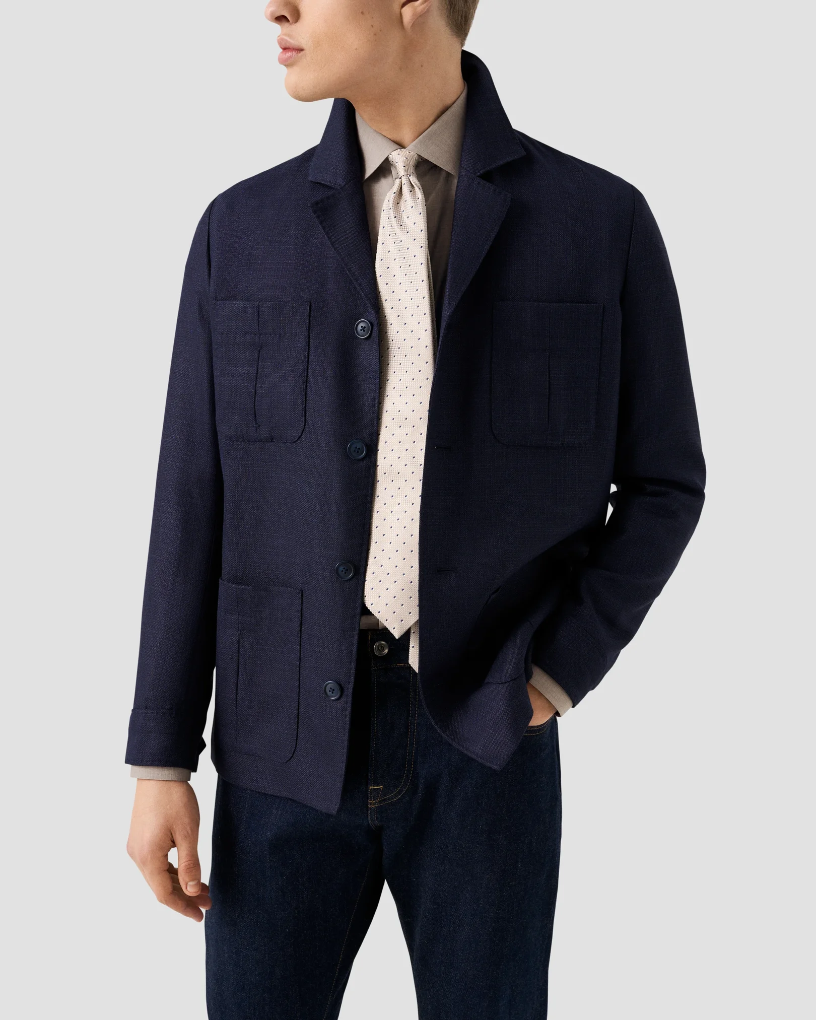 Eton - beige solid fine twill shirt