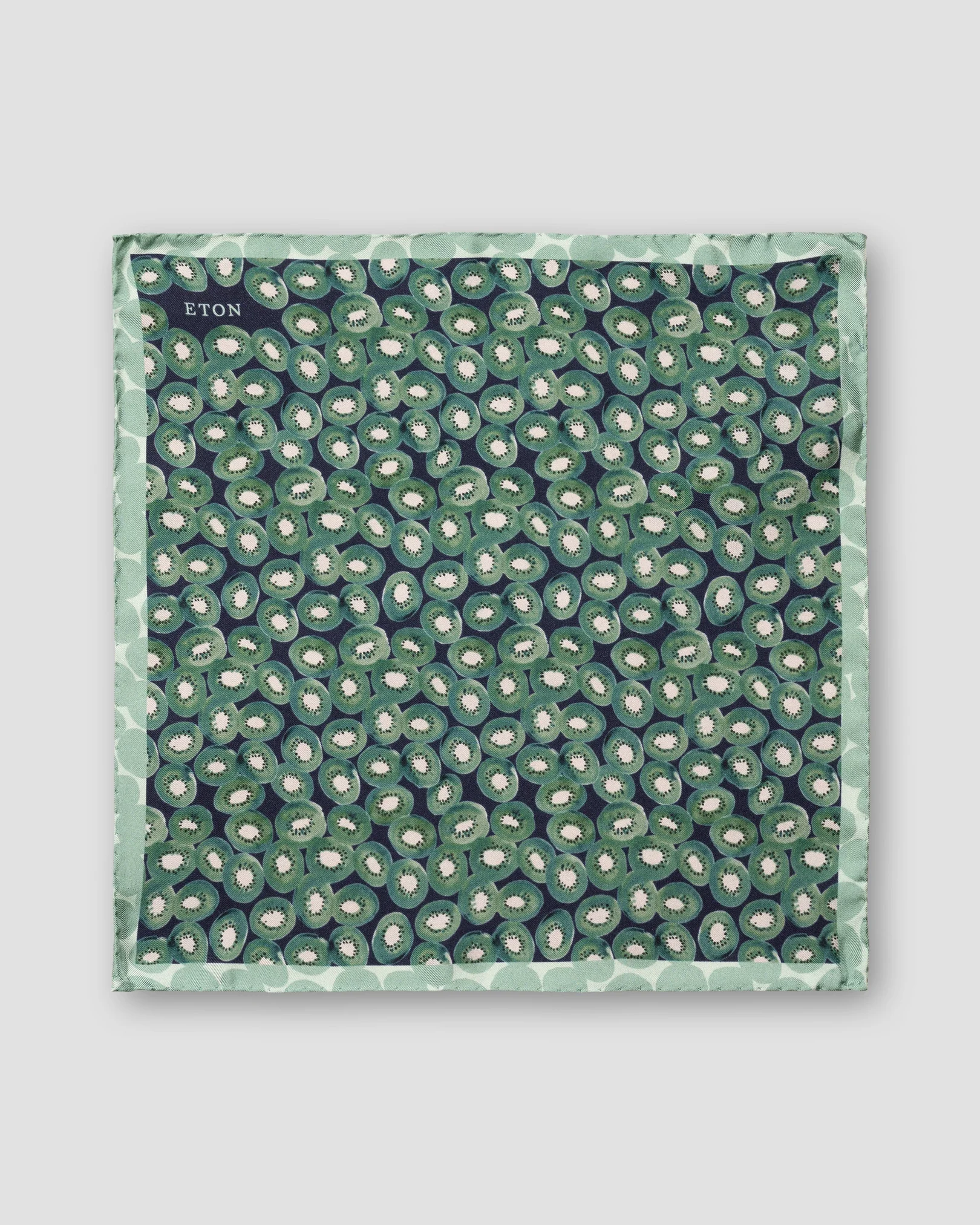 Dark Green Kiwi Print Silk Pocket Square
