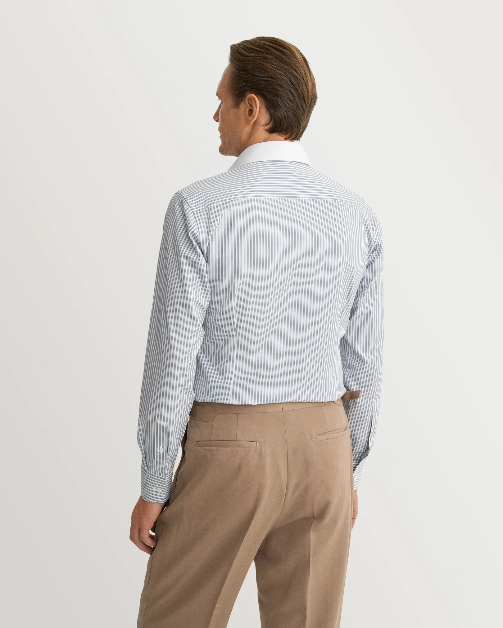 Eton - light blue white collar striped signature twill shirt