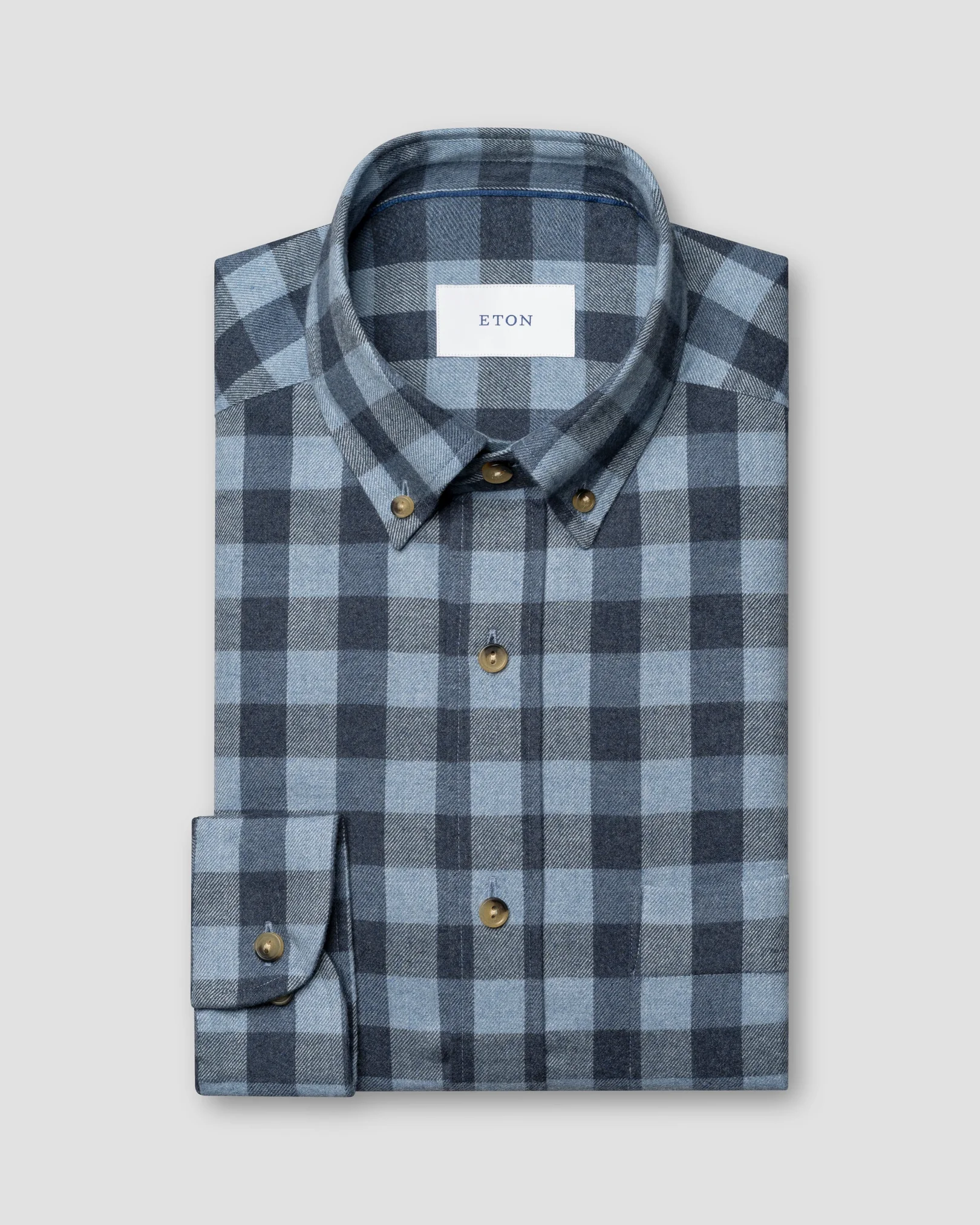 Eton - mid blue block check flannel shirt