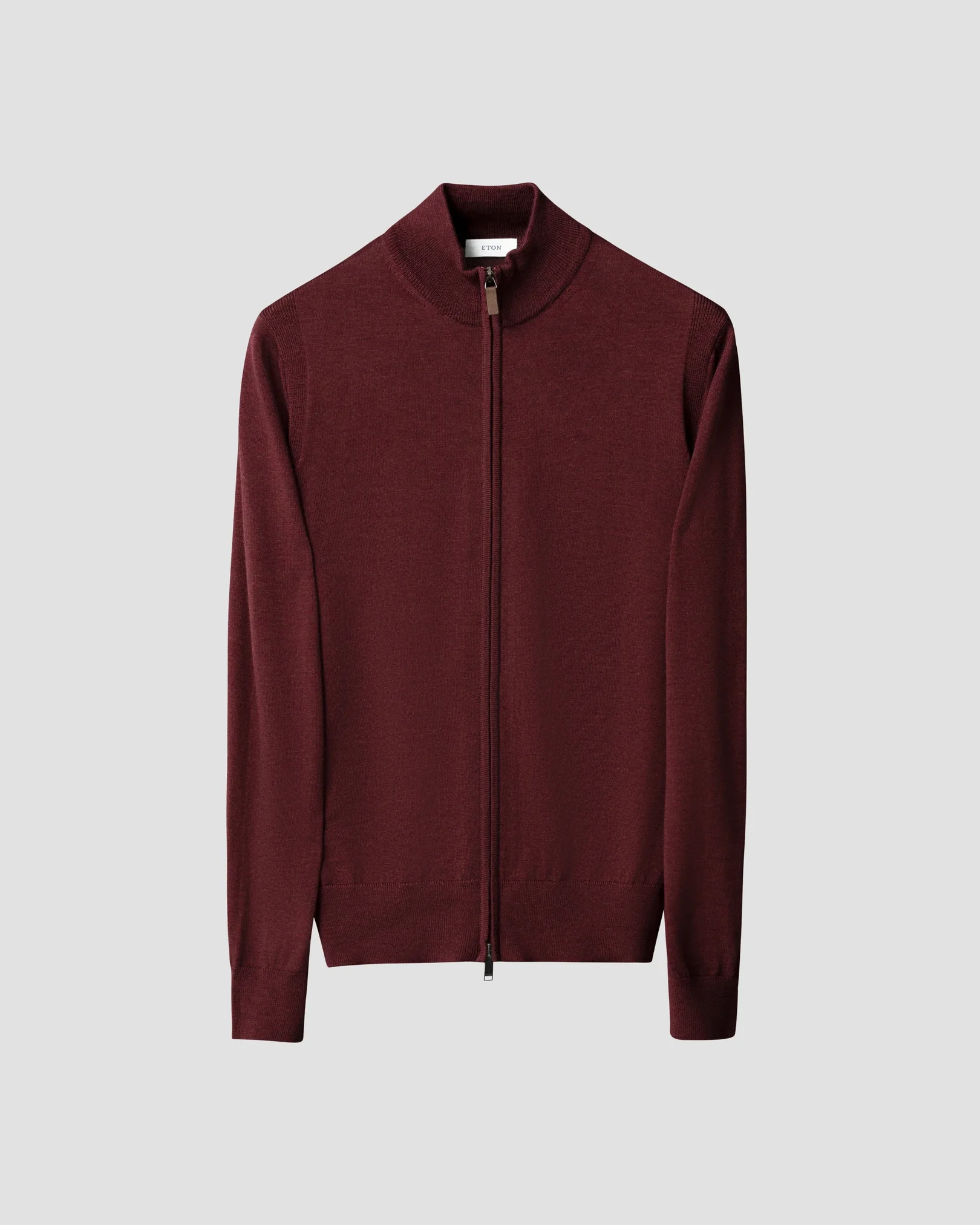 Eton - dark red merino full zip knit cardigan