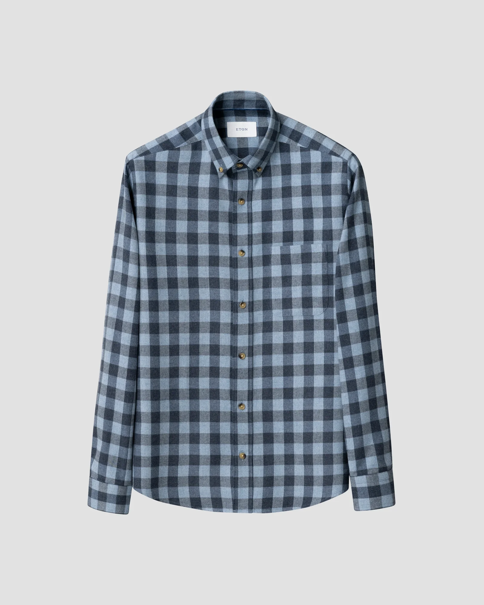 Eton - mid blue block check flannel shirt