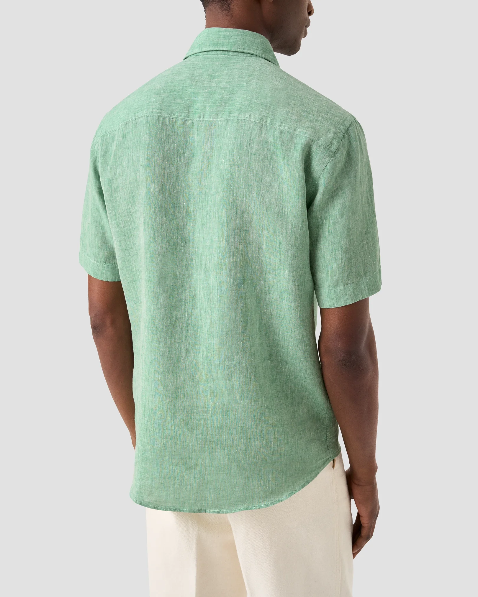 Eton - mid green solid short sleeve linen shirt