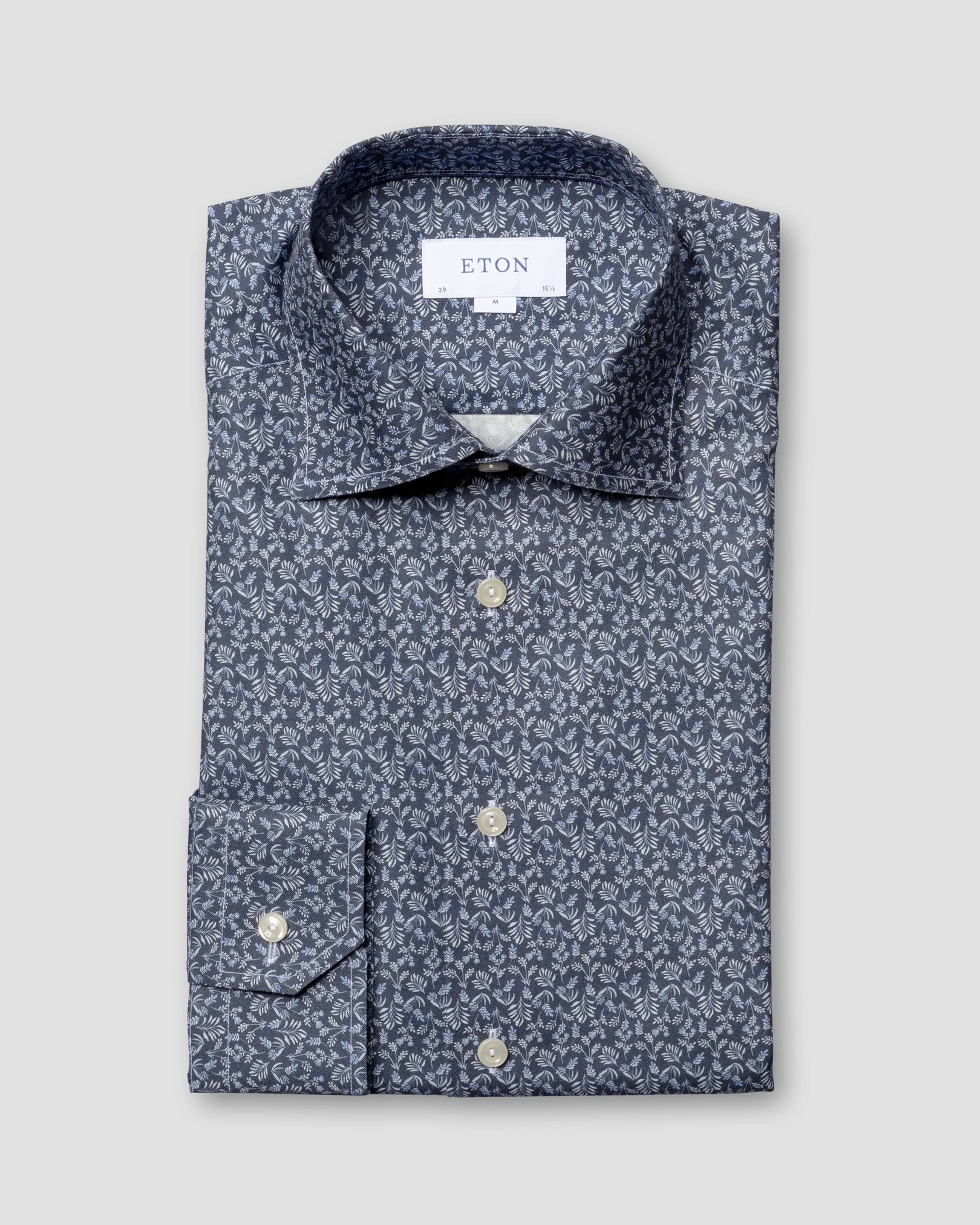 Eton - navy flannel floral print shirt