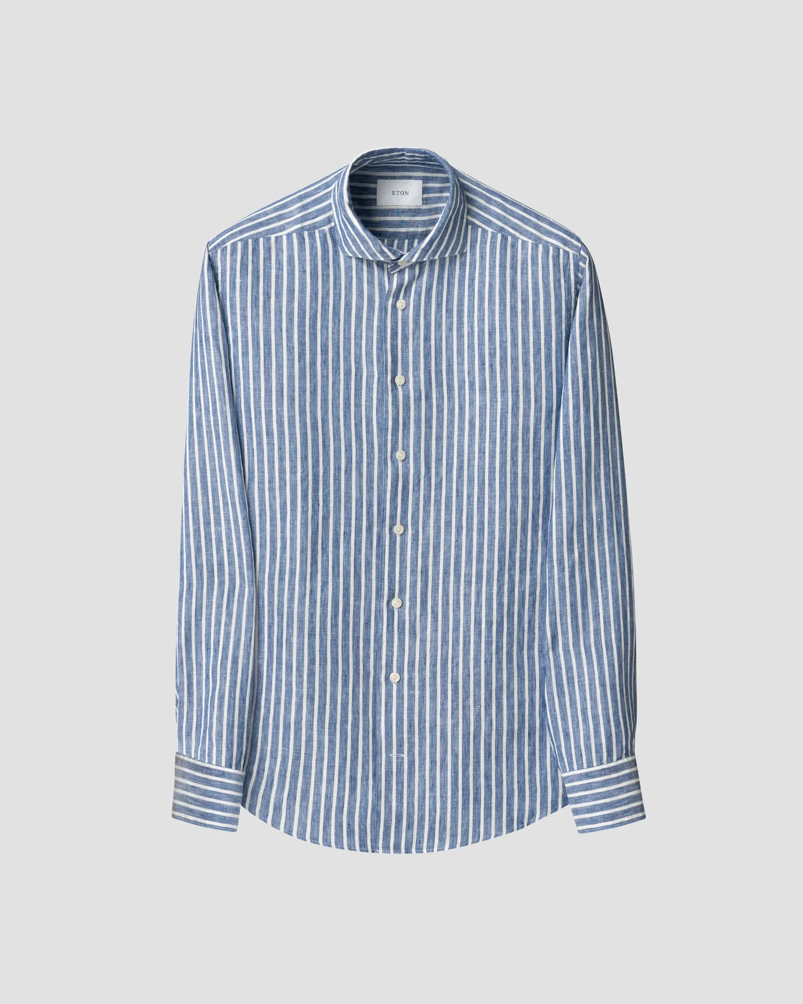 Eton - mid blue striped linen shirt wide spread 251