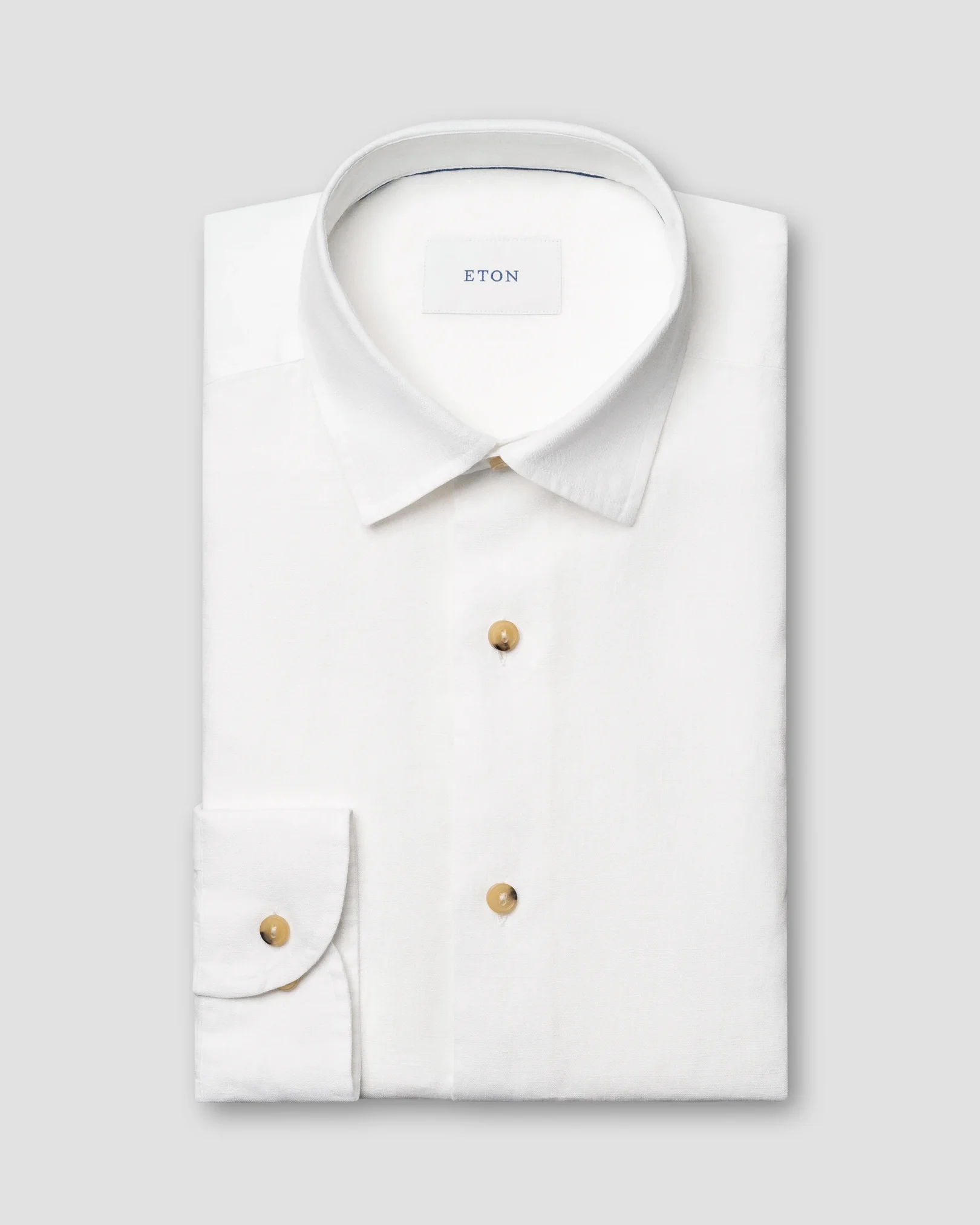 Eton - white solid linen shirt spread collar