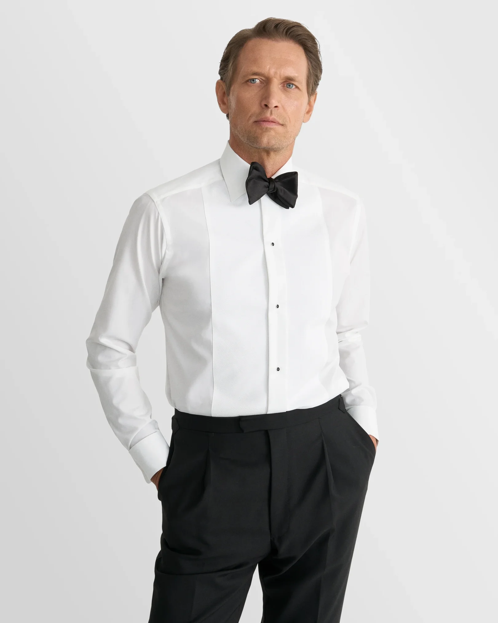 Eton - pique black tie shirt