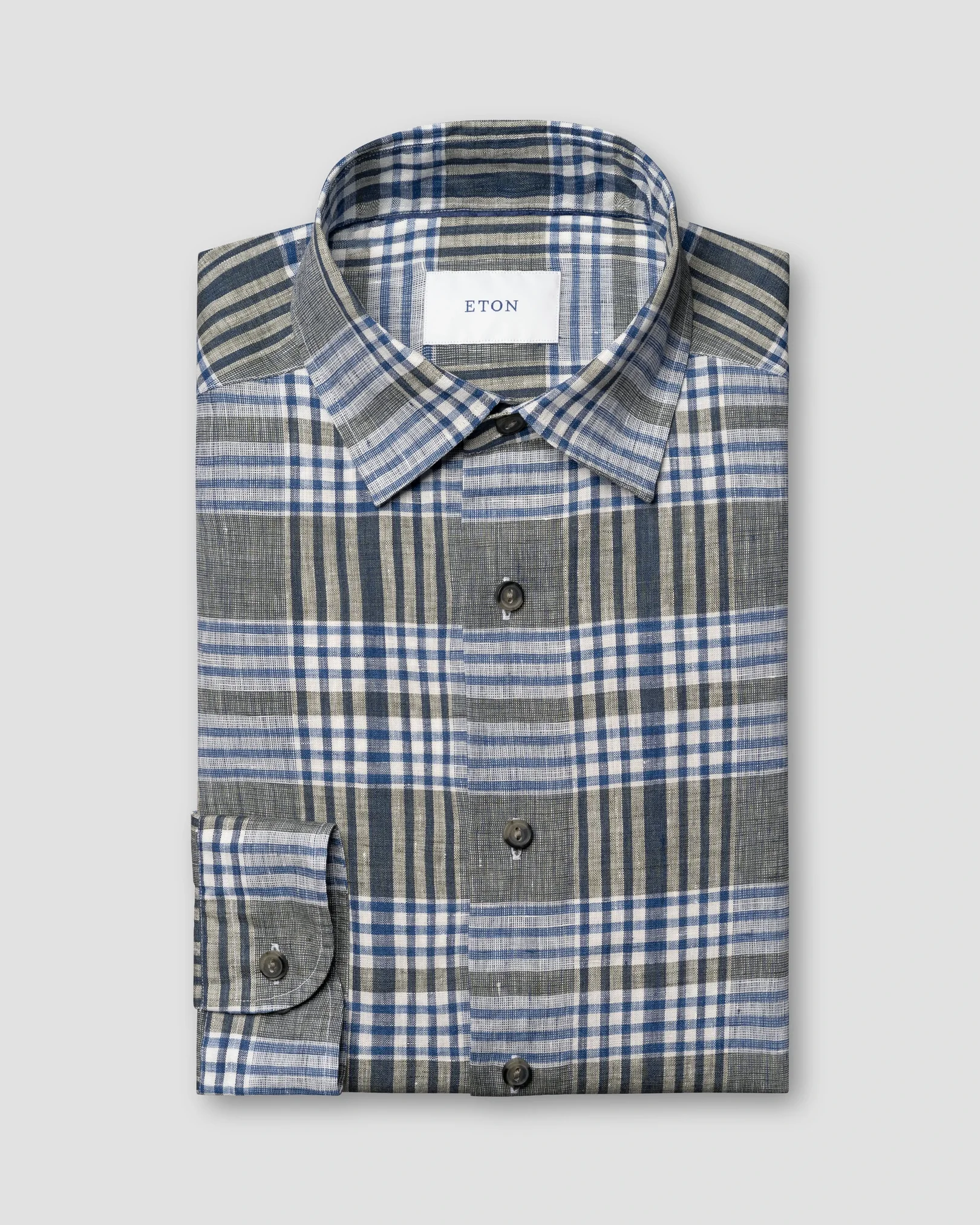 Eton - navy blue bold check linen shirt
