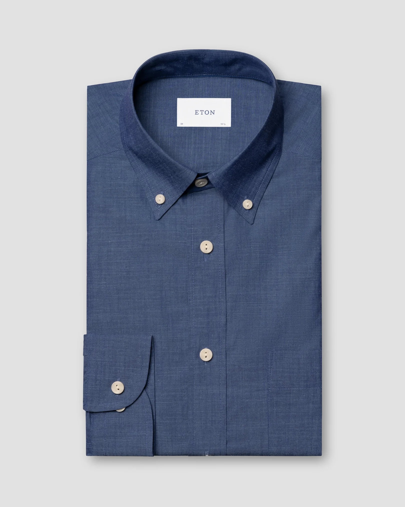 Eton - navy blue solid chambray shirt