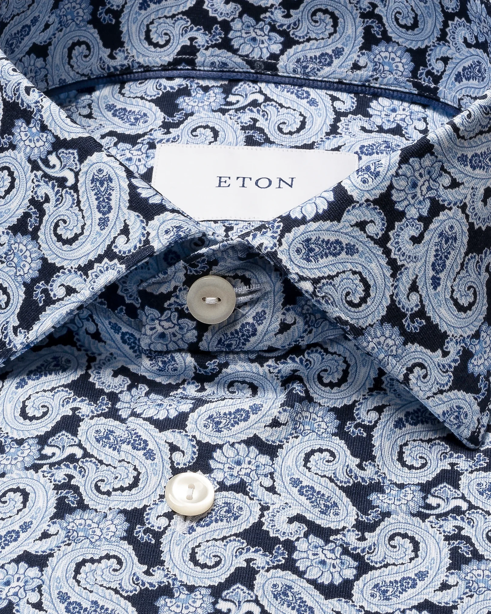 Eton - navy blue paisley jersey stretch shirt